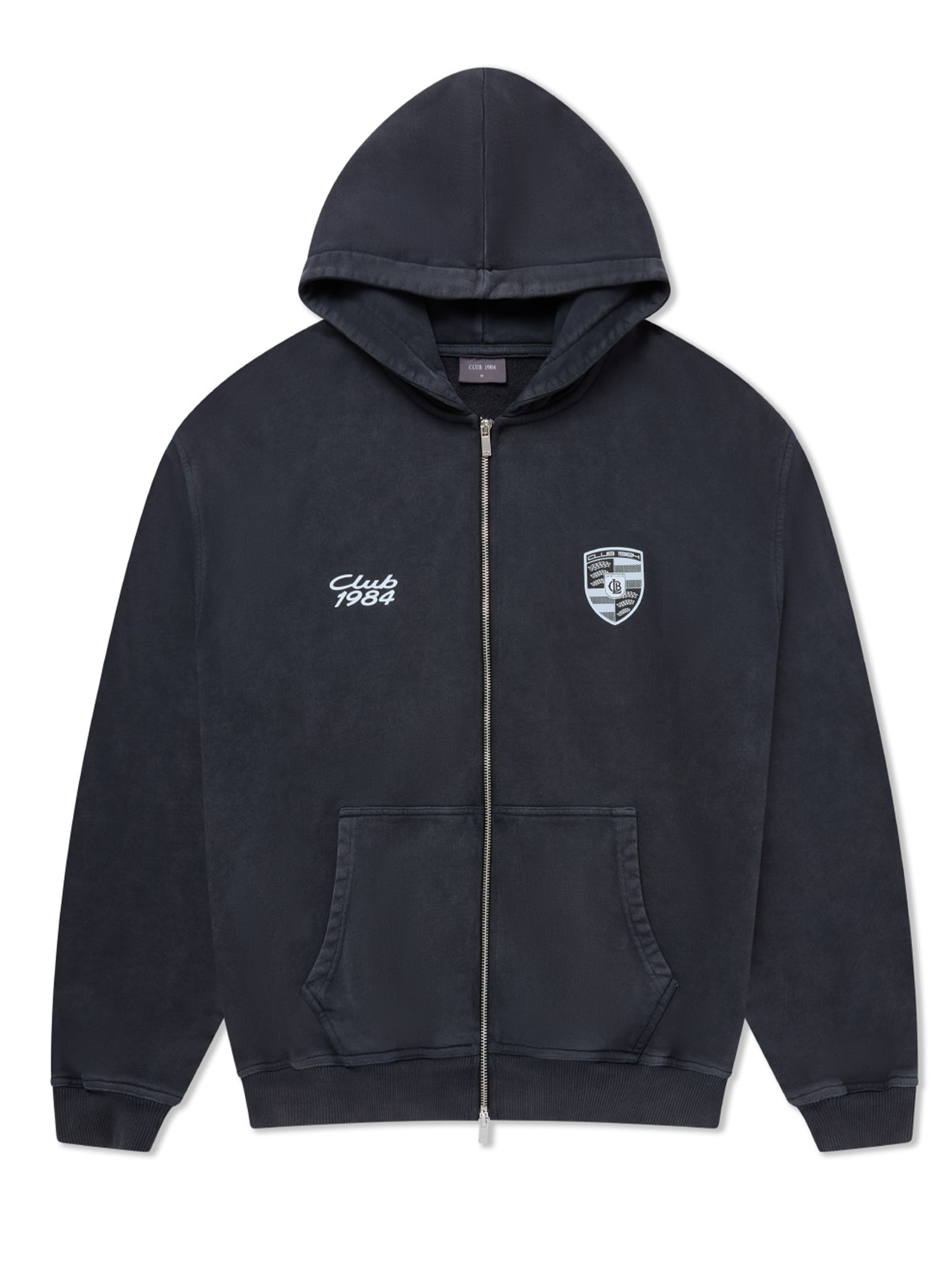 CLUB 1984. 911 Zip Through Hoodie - Washed Grey Hoodie