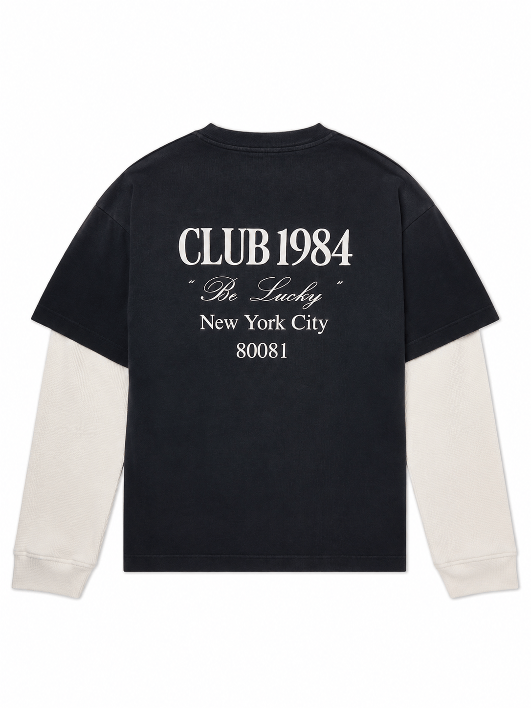 CLUB 1984. Be Lucky Waffle LS T-shirt - Washed Black T-Shirt