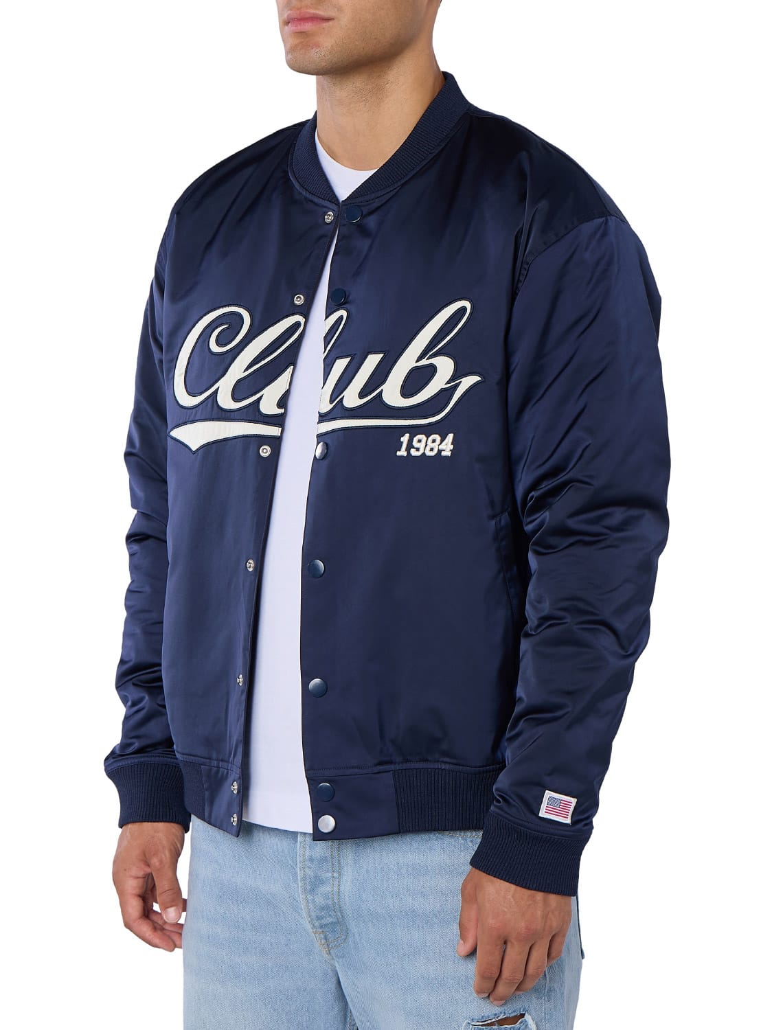 CLUB 1984. Bronx Satin Bomber - Navy Jacket