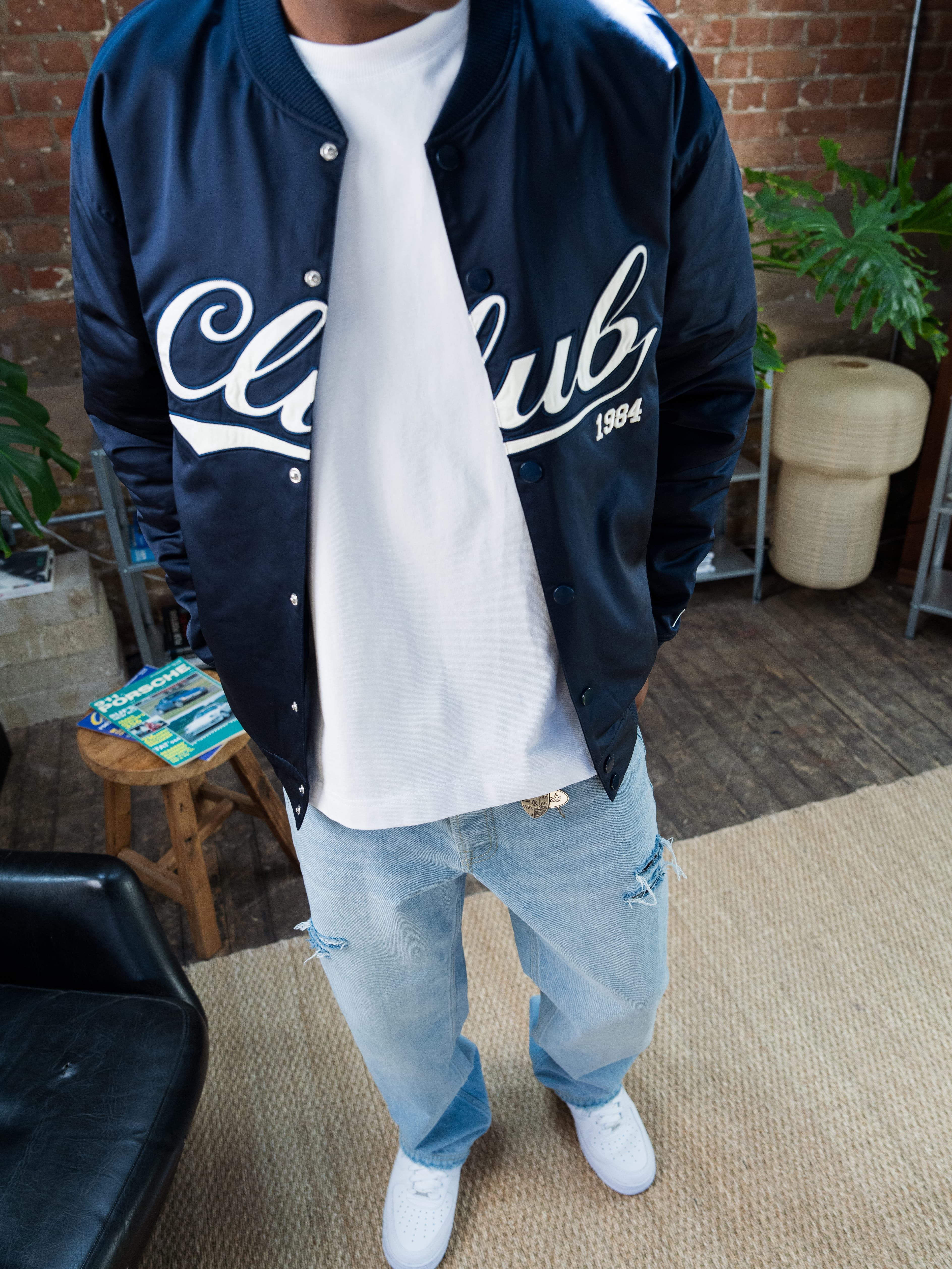 CLUB 1984. Bronx Satin Bomber - Navy Jacket
