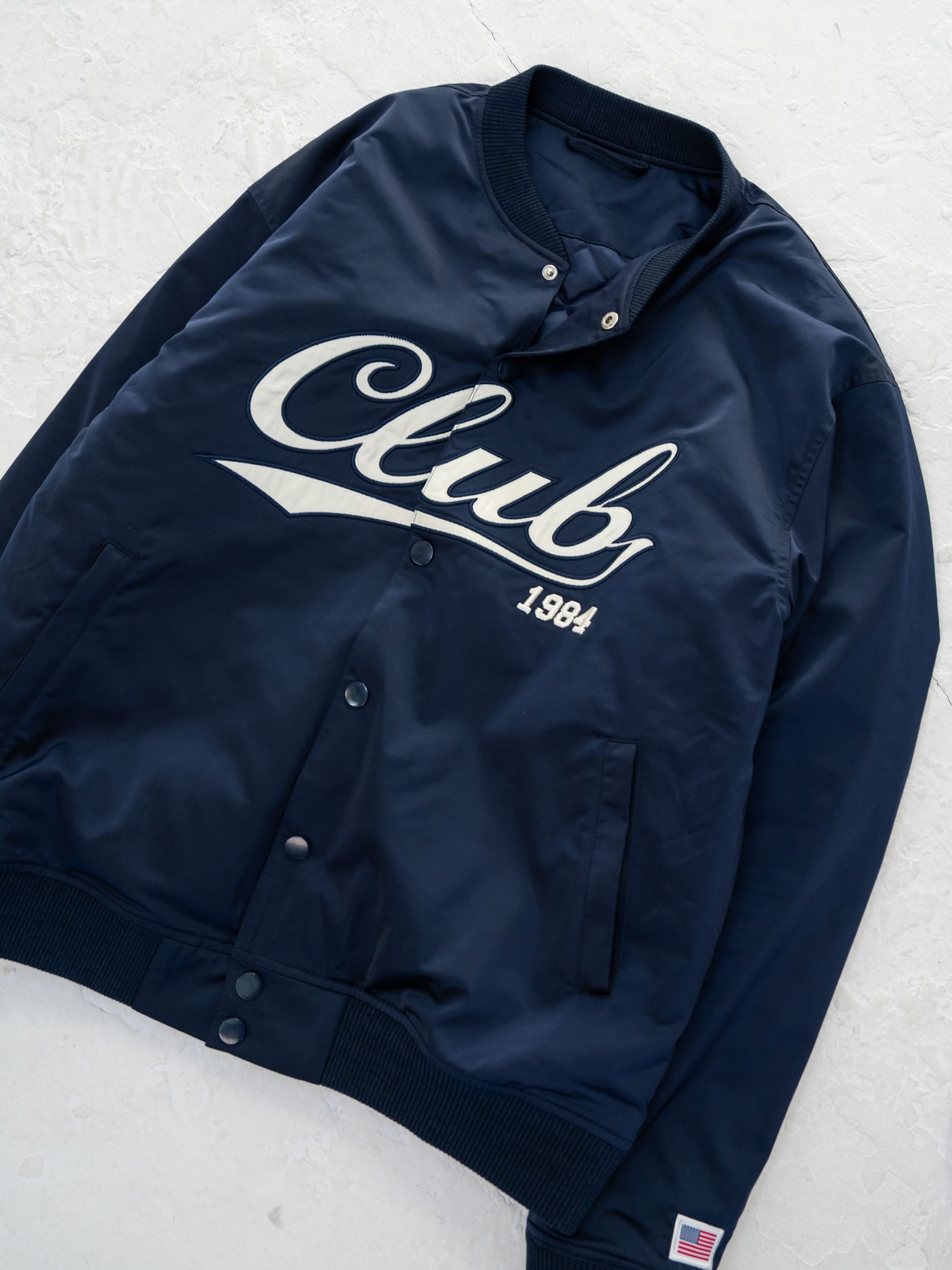 CLUB 1984. Bronx Satin Bomber - Navy Jacket