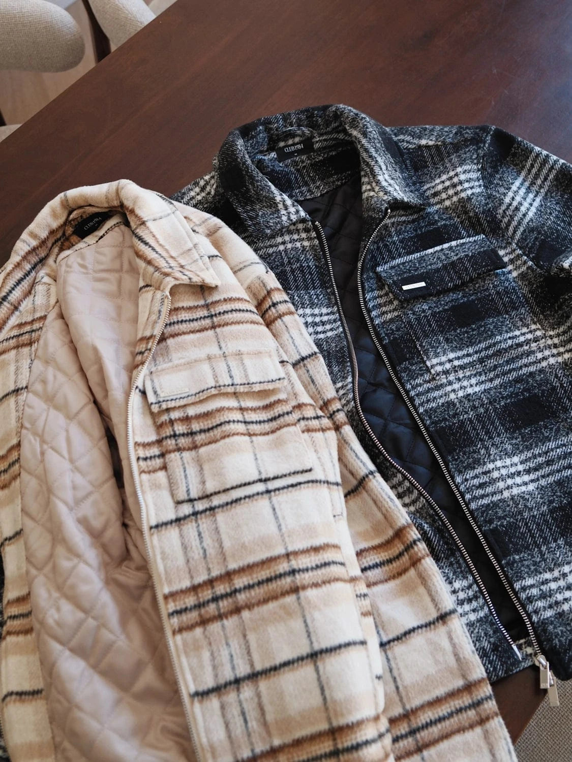 CLUB 1984. Club Checked Jacket - Beige Outerwear