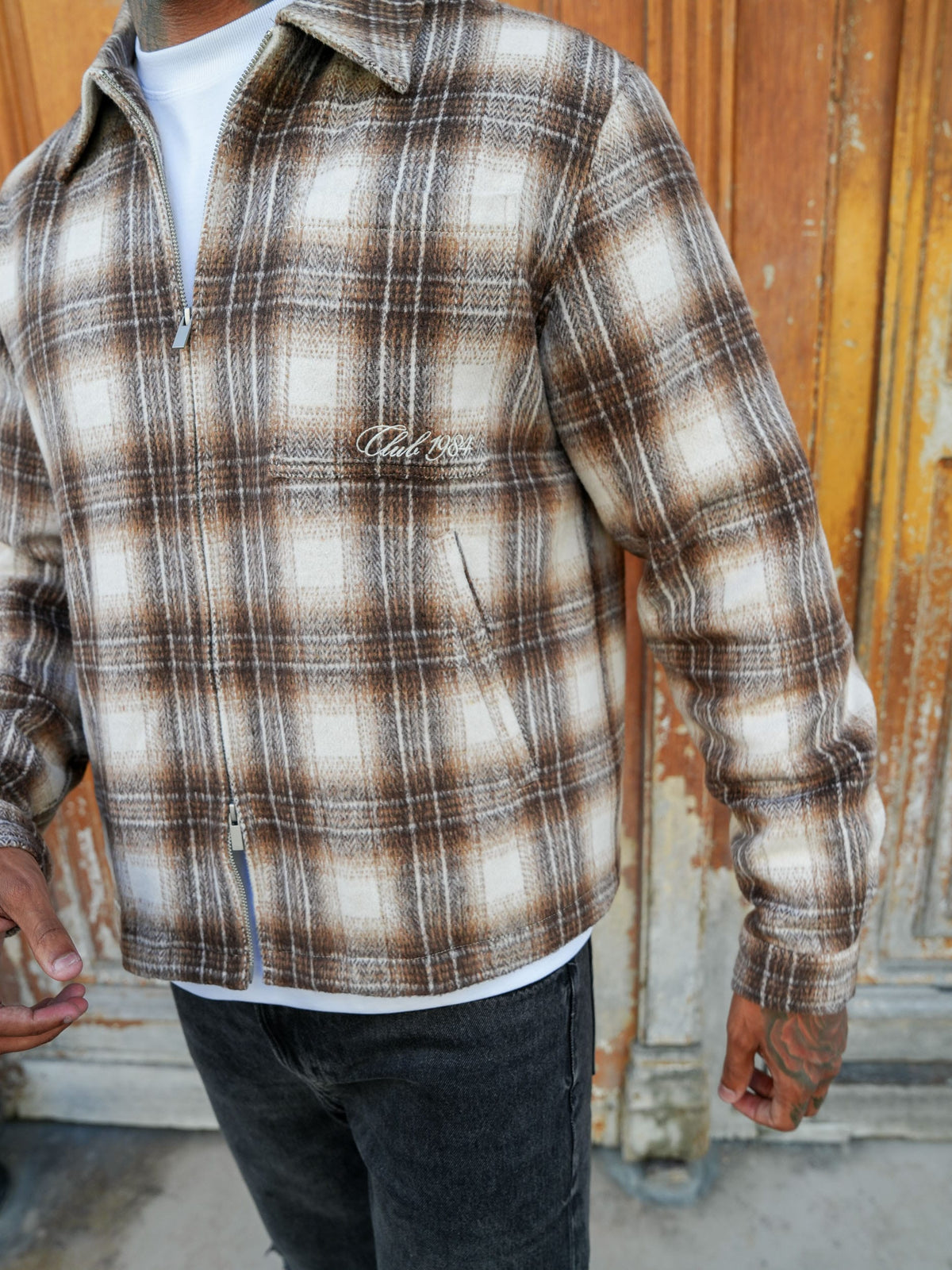 CLUB 1984. Club Checked Overshirt - Beige Shirt