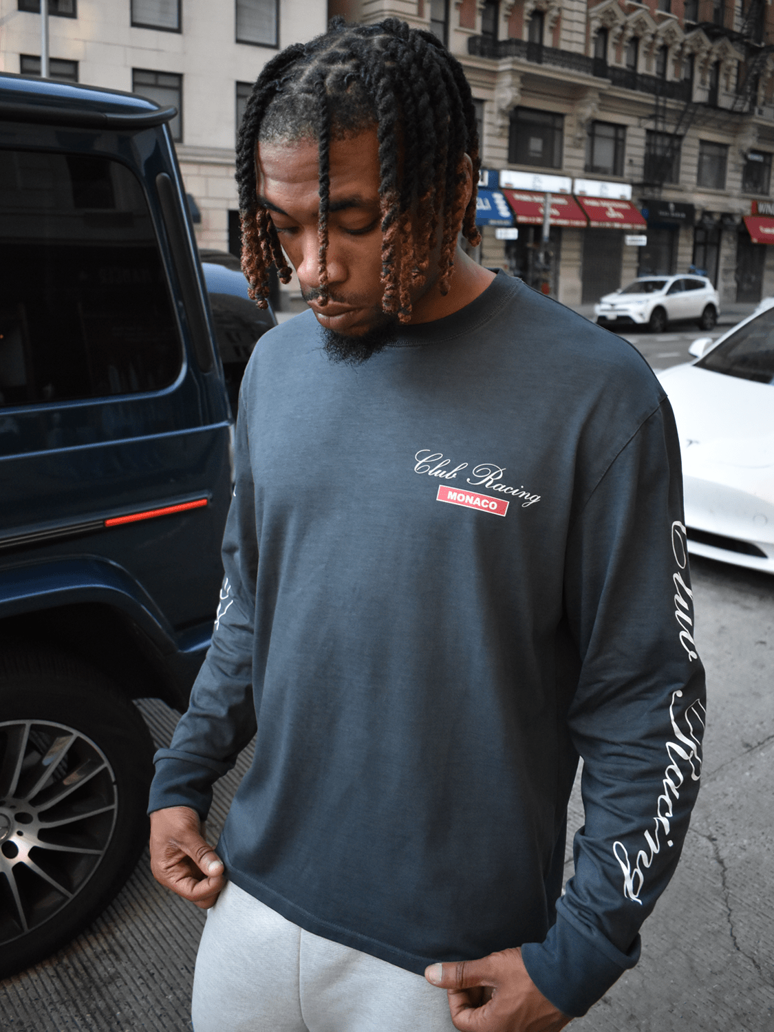 CLUB 1984. Club Racing Long Sleeve T-shirt - Washed Grey T-Shirt