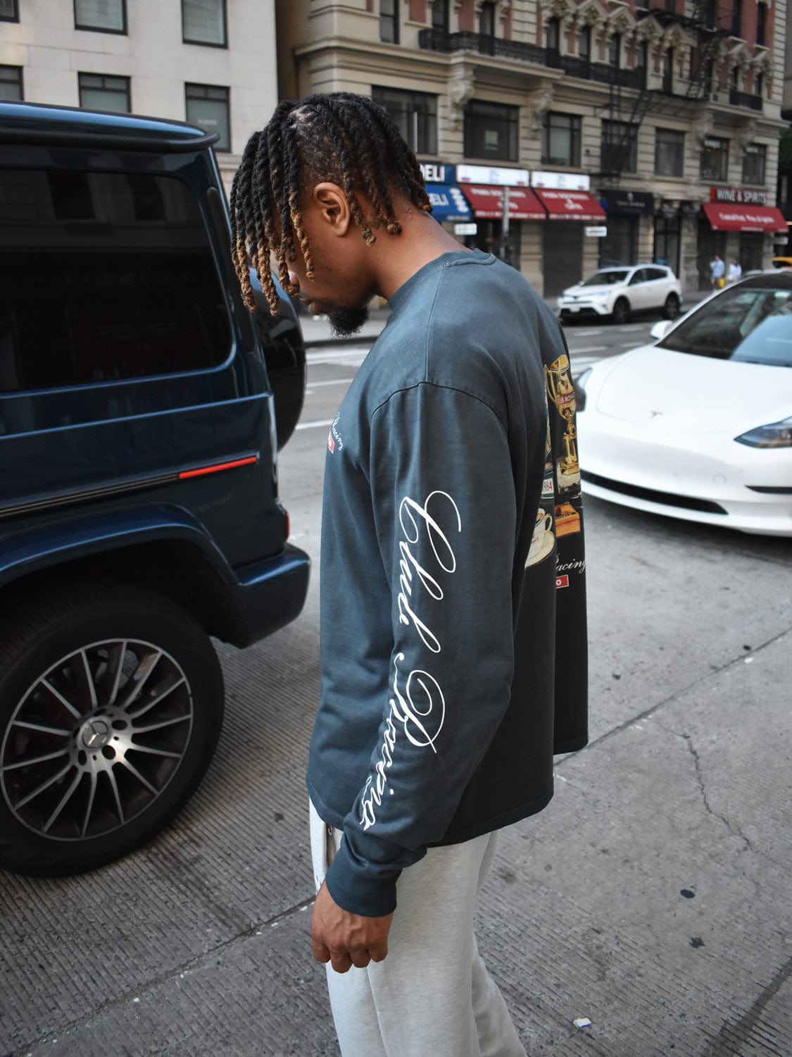 CLUB 1984. Club Racing Long Sleeve T-shirt - Washed Grey T-Shirt