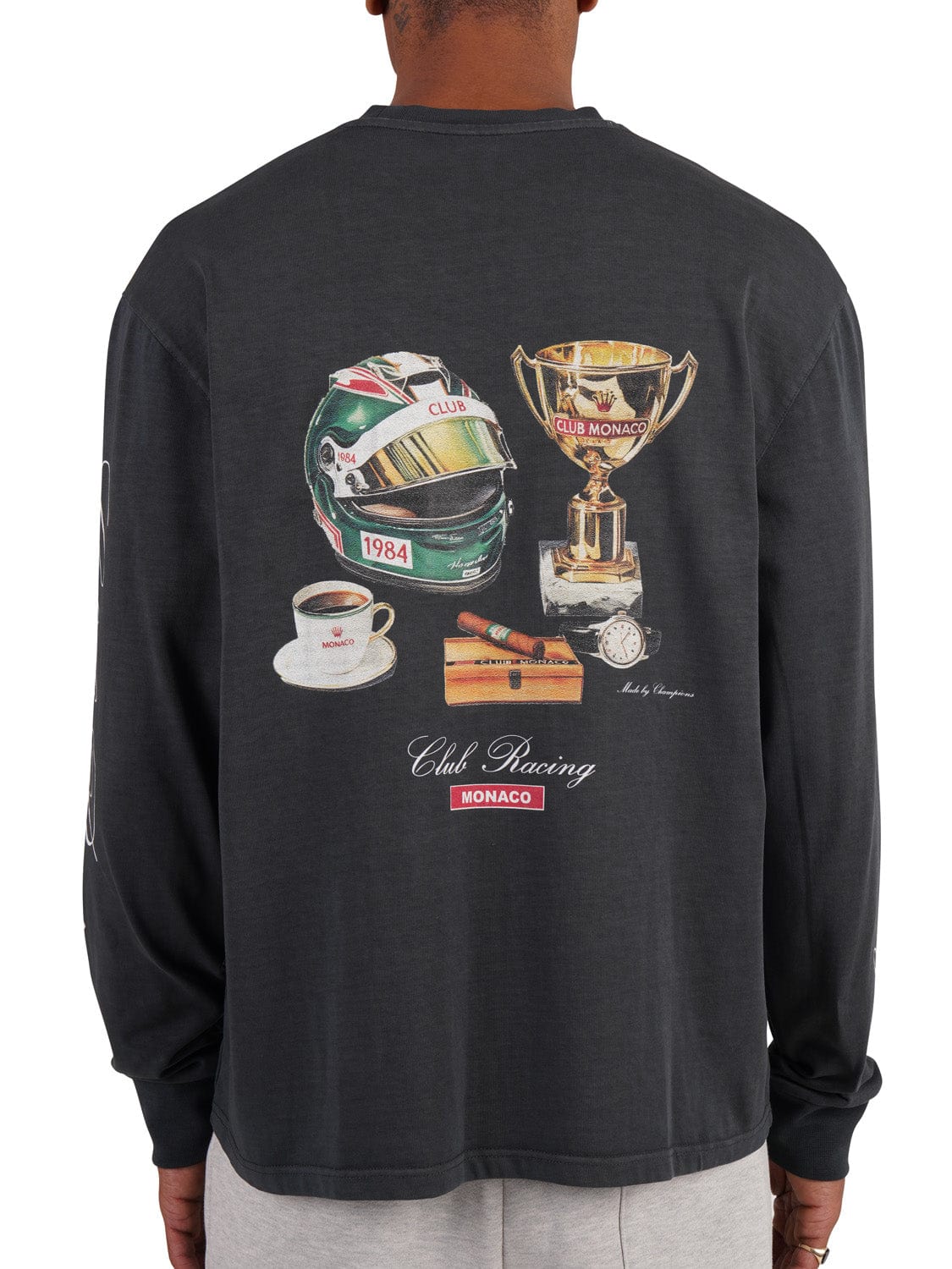 CLUB 1984. Club Racing Long Sleeve T-shirt - Washed Grey T-Shirt