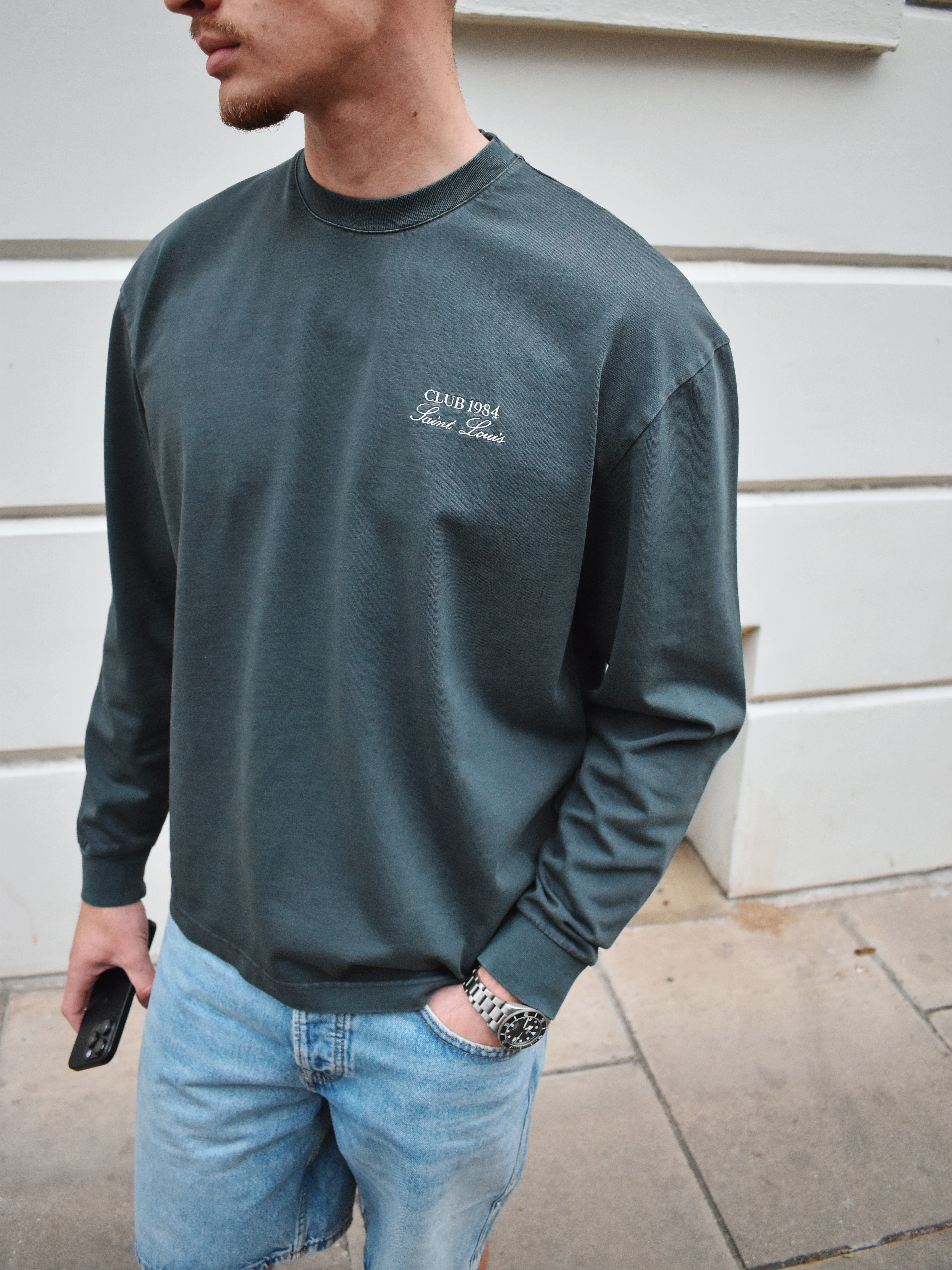 CLUB 1984. Essential Long Sleeve T-shirt - Washed Grey T-Shirt