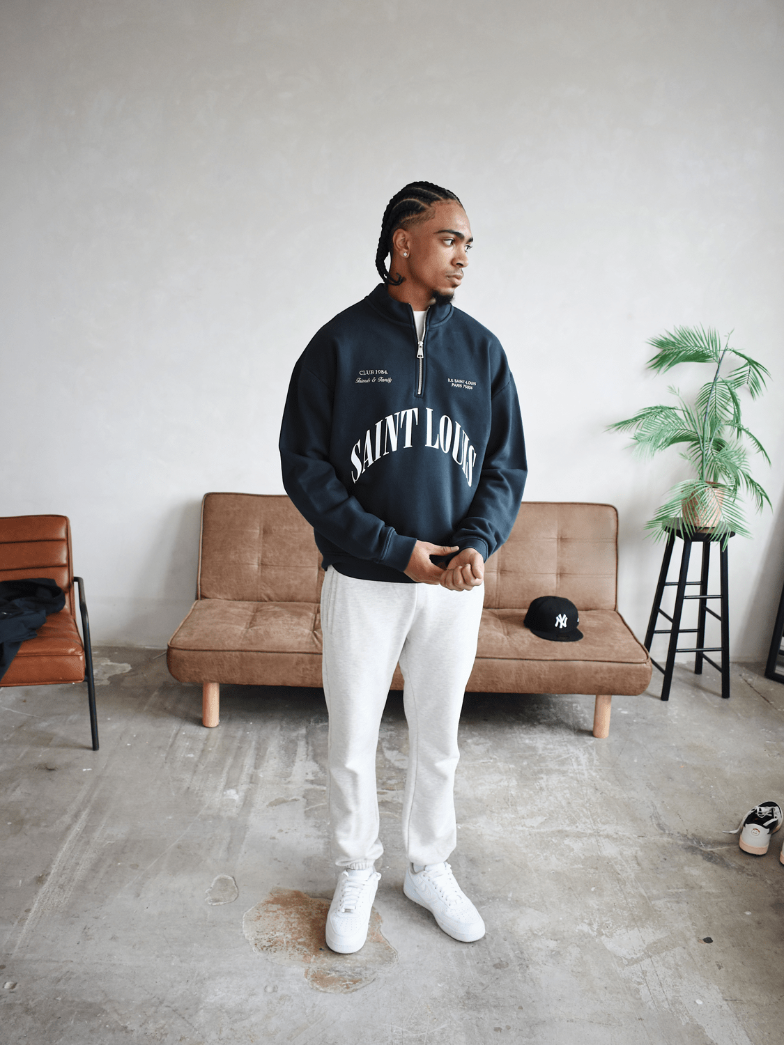 CLUB 1984. F&F Saint Louis 1/4 Zip - Washed Black 1/4 zip