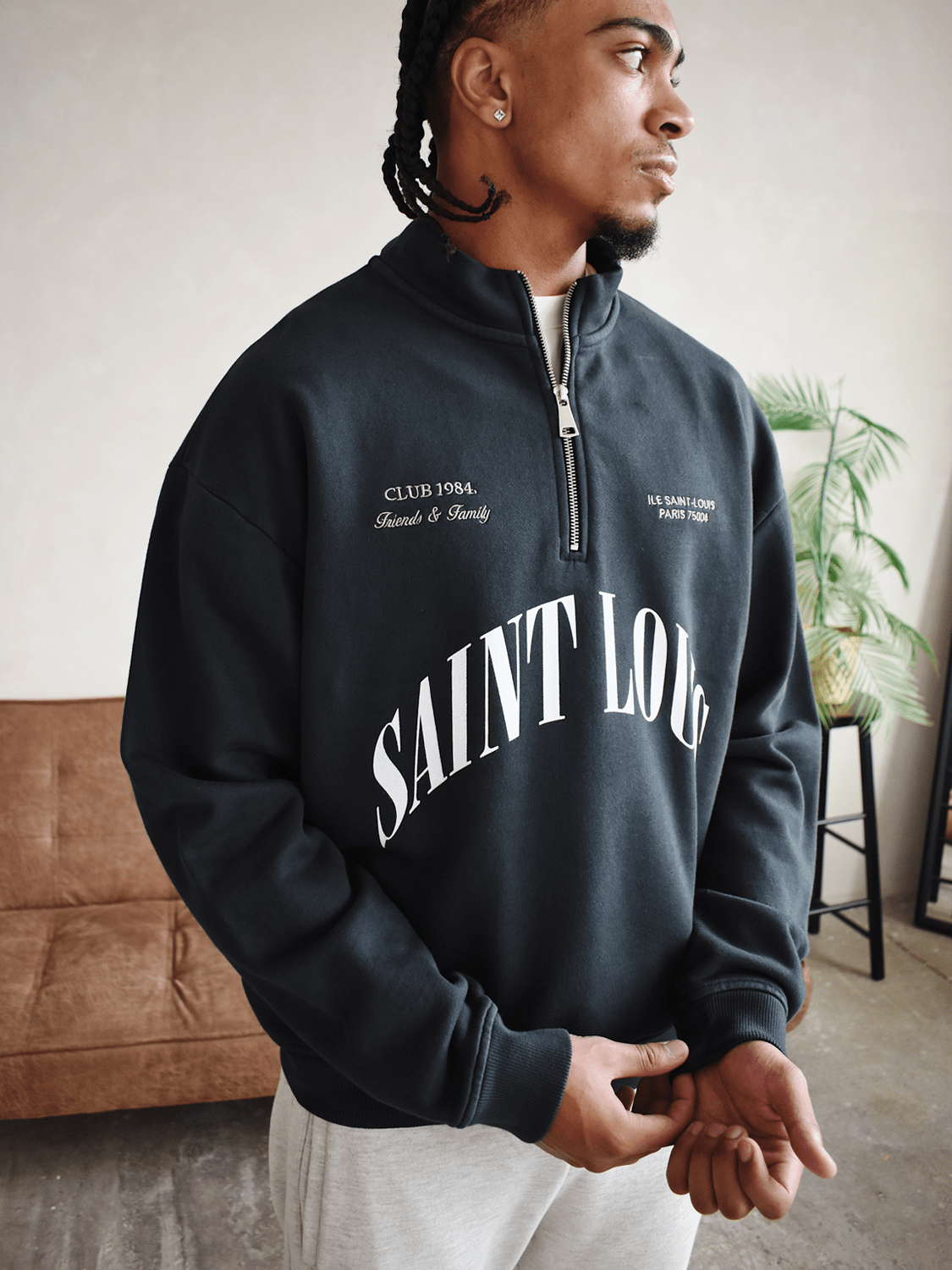 CLUB 1984. F&F Saint Louis 1/4 Zip - Washed Black 1/4 zip