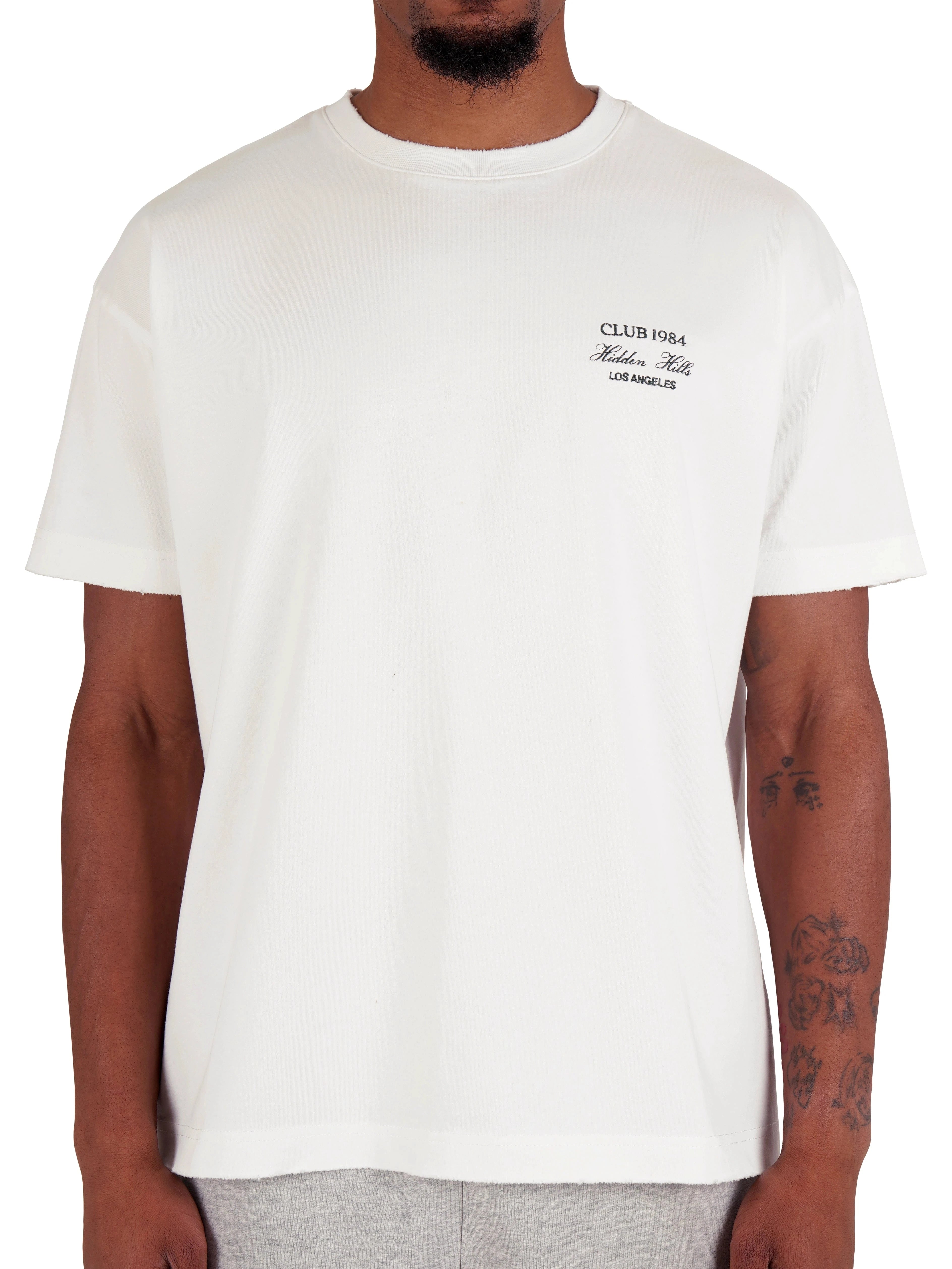 CLUB 1984. Hidden Hills Distressed T-Shirt - Off White T-Shirt