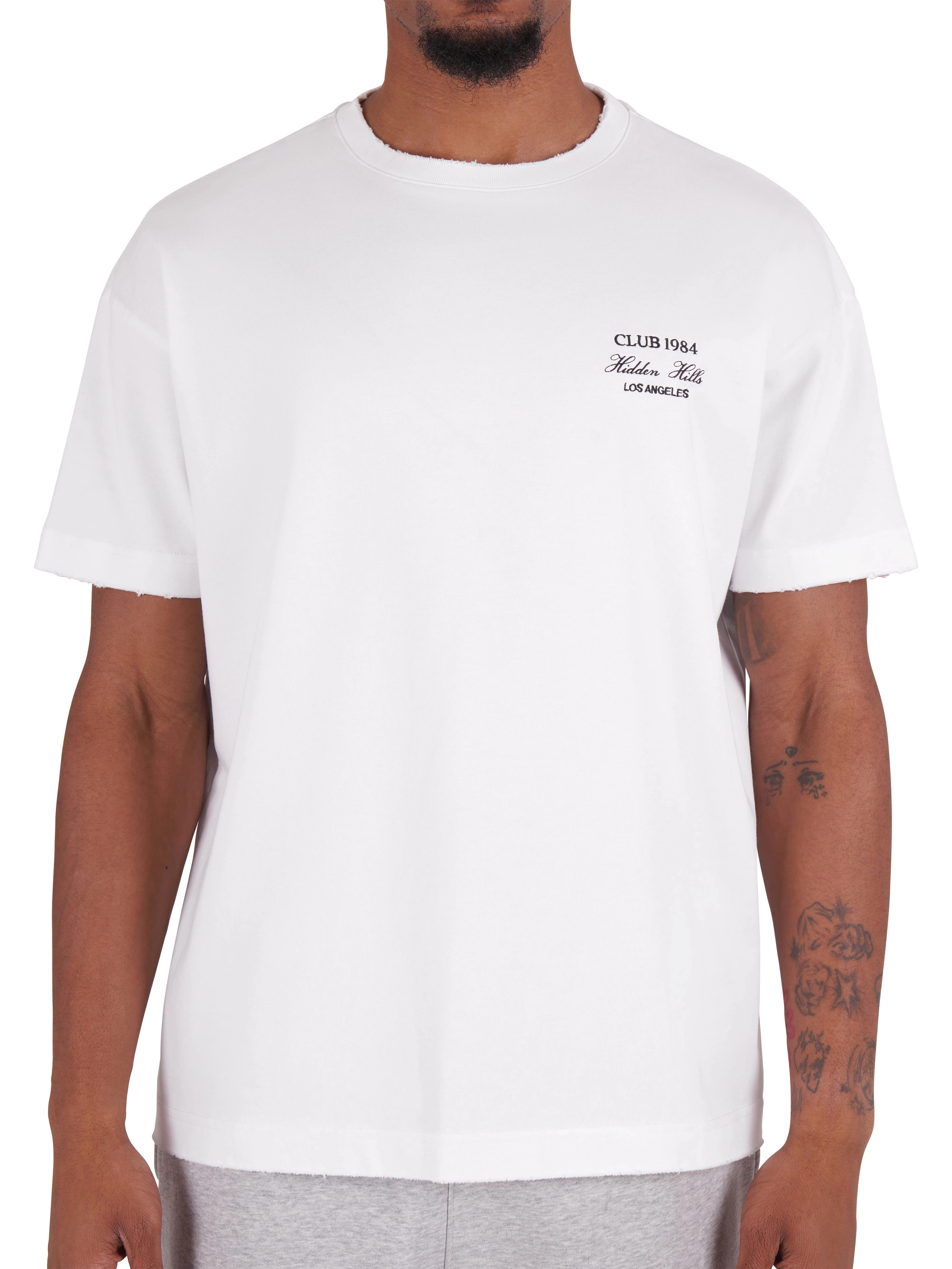 CLUB 1984. Hidden Hills Distressed T-Shirt - White T-Shirt