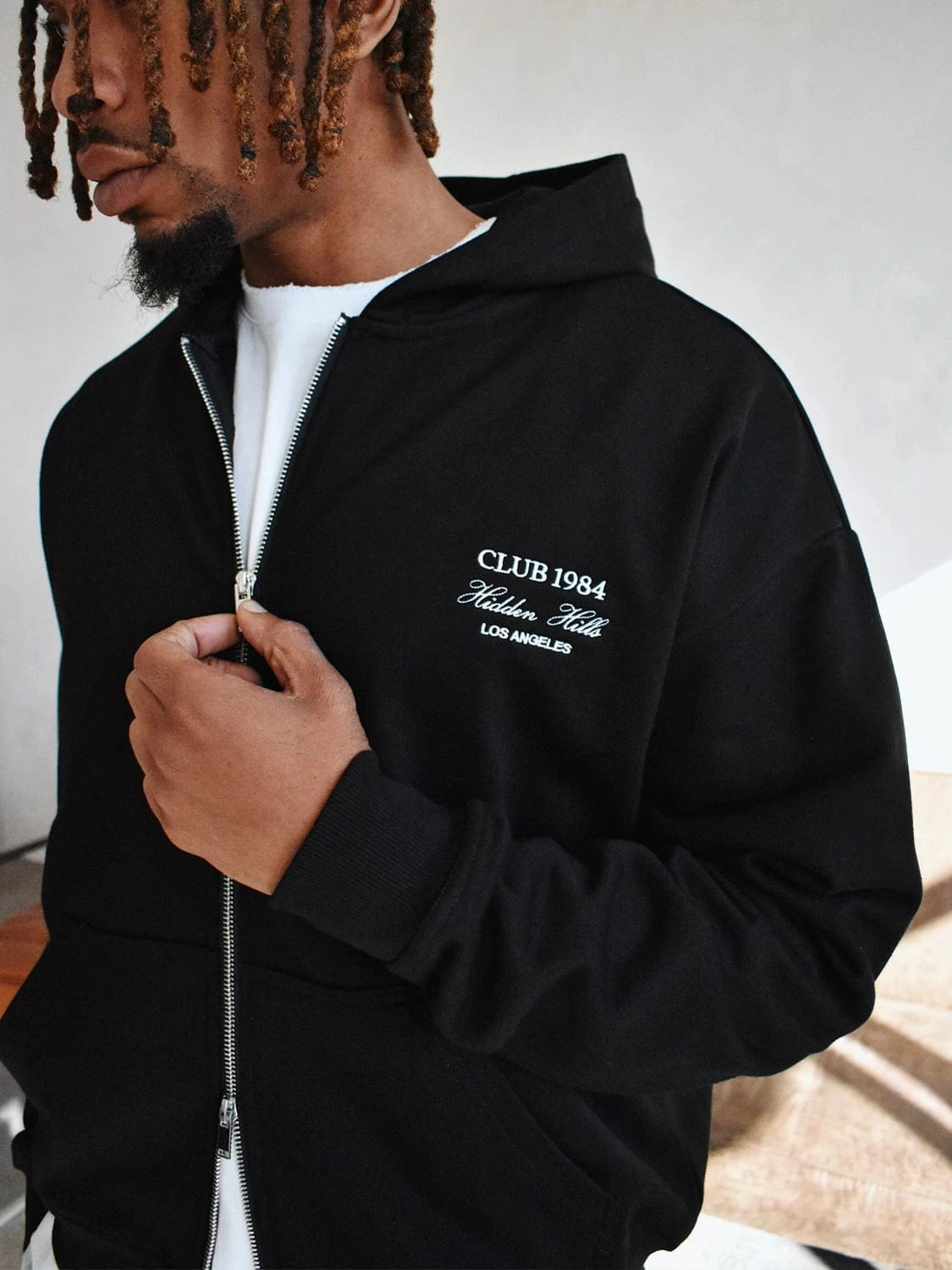 CLUB 1984. Hidden Hills Zipped Hoodie - Black Hoodie