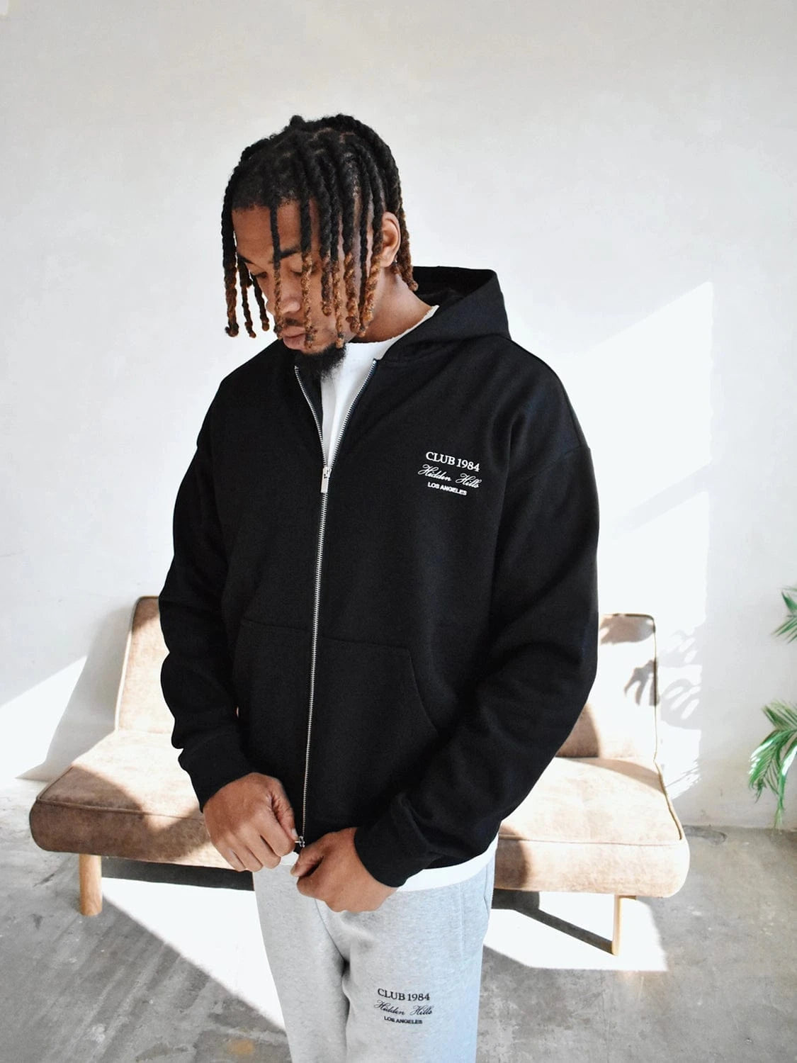 CLUB 1984. Hidden Hills Zipped Hoodie - Black Hoodie