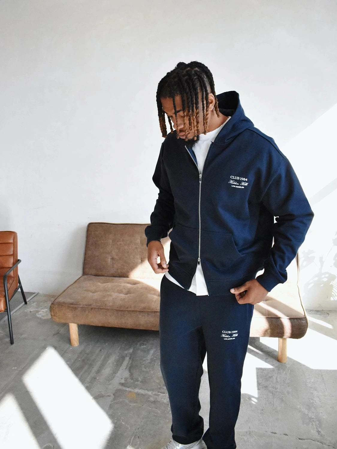 CLUB 1984. Hidden Hills Zipped Hoodie - Navy Hoodie