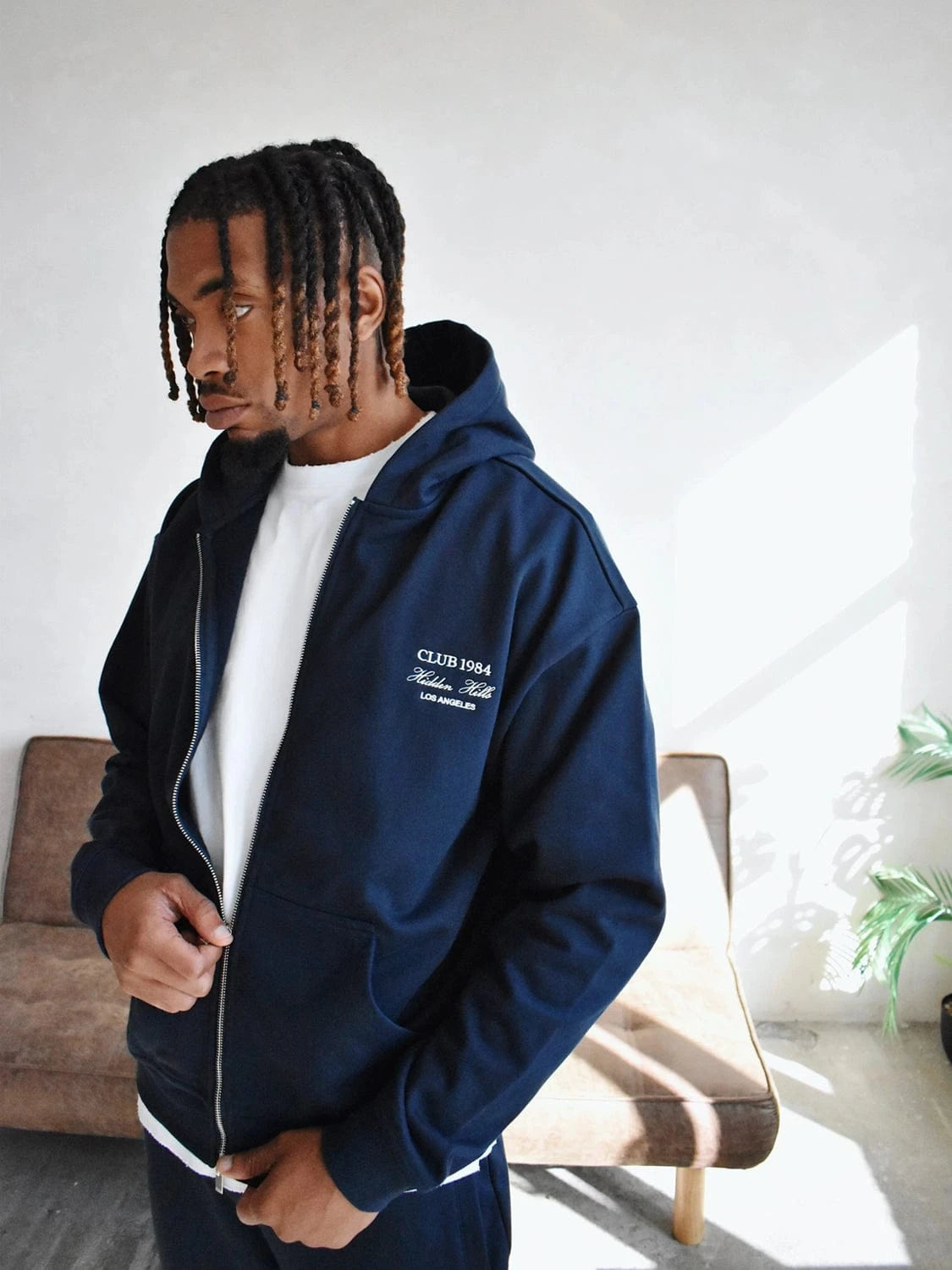 CLUB 1984. Hidden Hills Zipped Hoodie - Navy Hoodie