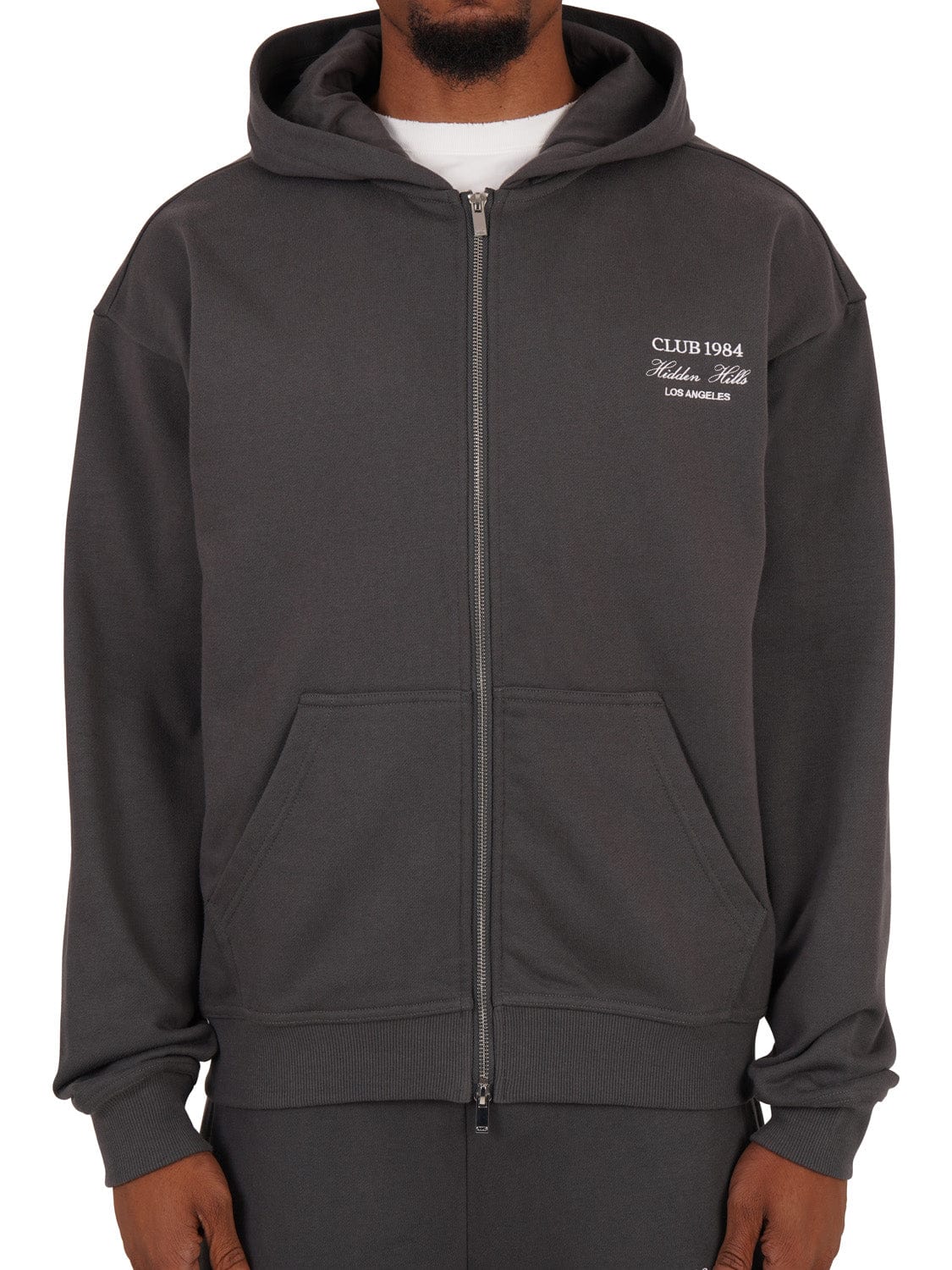 CLUB 1984. Hidden Hills Zipped Hoodie - Washed Grey Hoodie