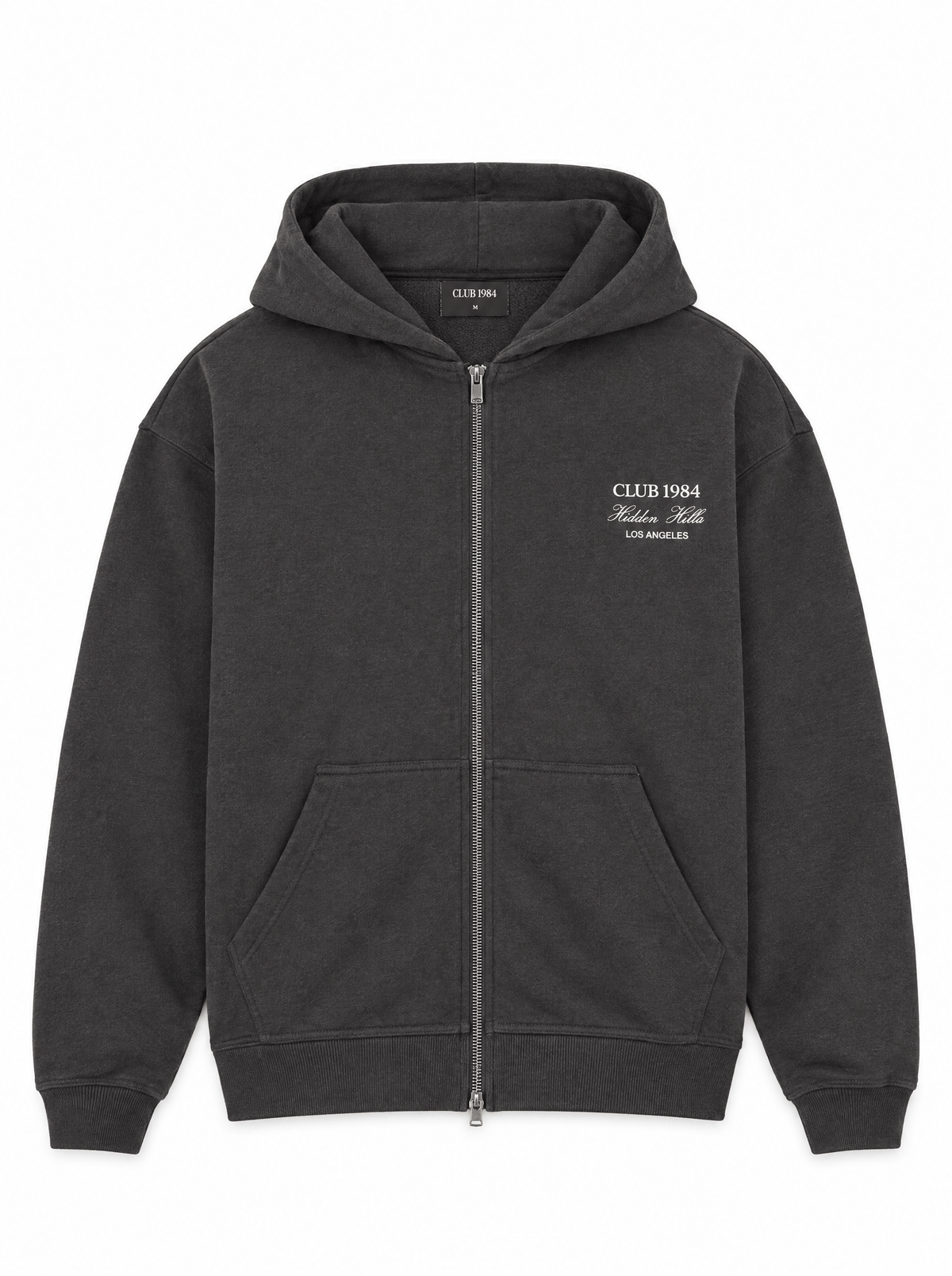 CLUB 1984. Hidden Hills Zipped Hoodie - Washed Grey Hoodie