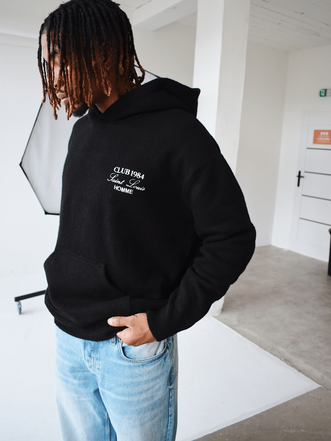 CLUB 1984. Homme Knitted Hoodie - Black Hoodie