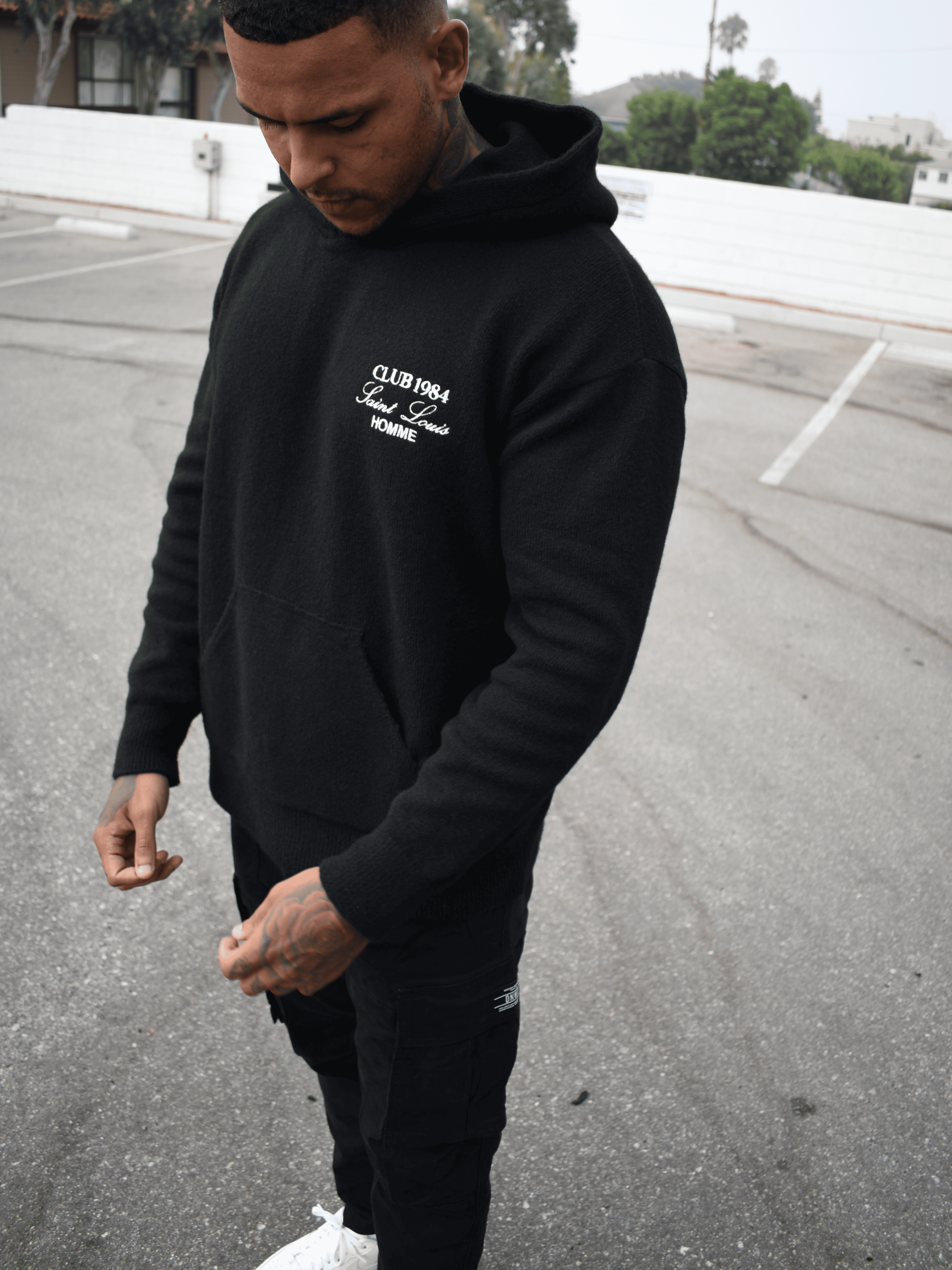 CLUB 1984. Homme Knitted Hoodie - Black Hoodie