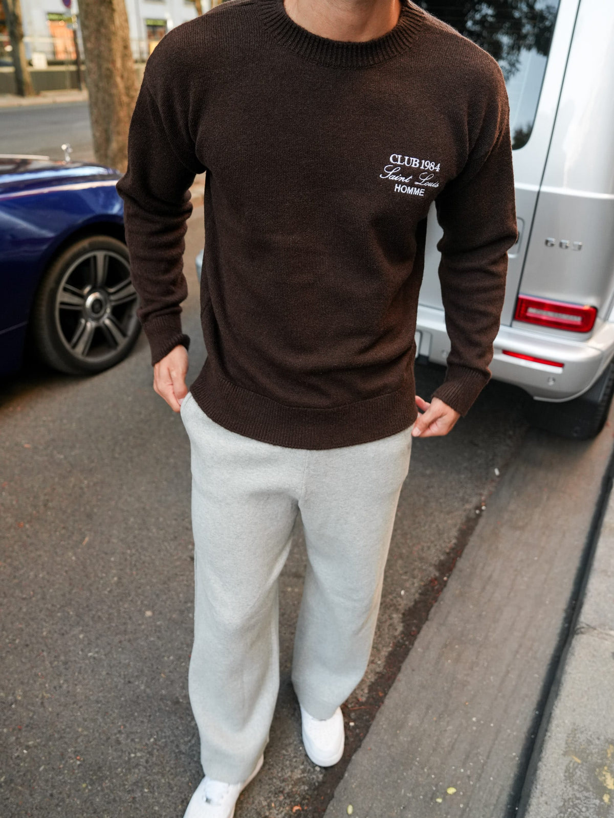 CLUB 1984. Homme Knitted Sweatshirt - Coffee Sweatshirt