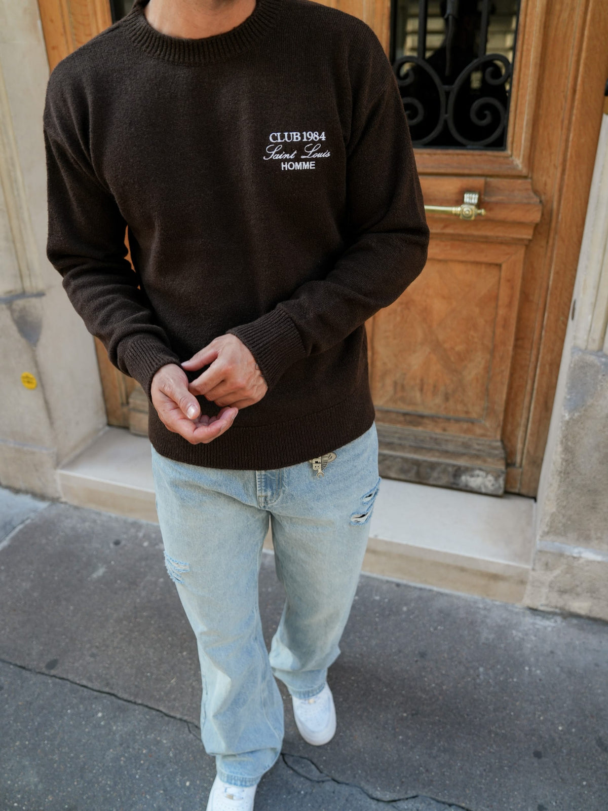 CLUB 1984. Homme Knitted Sweatshirt - Coffee Sweatshirt