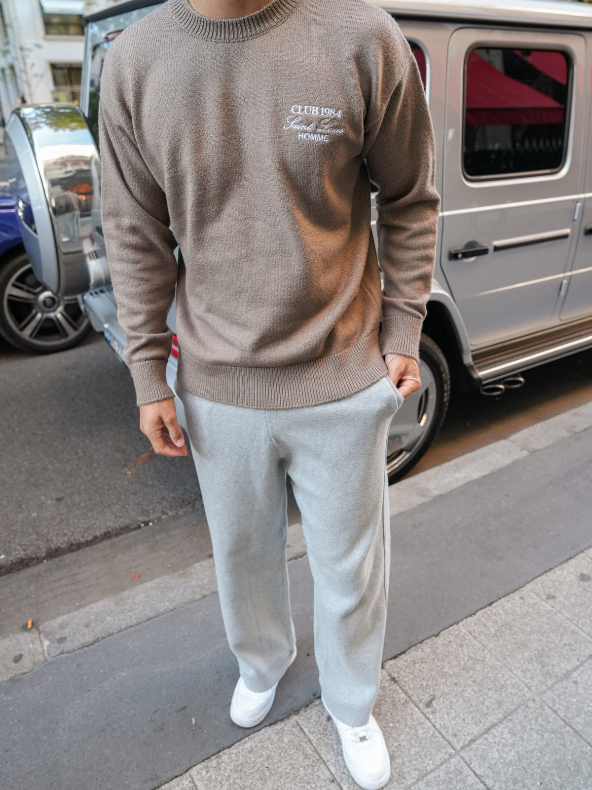 CLUB 1984. Homme Knitted Sweatshirt - Mocha Sweatshirt