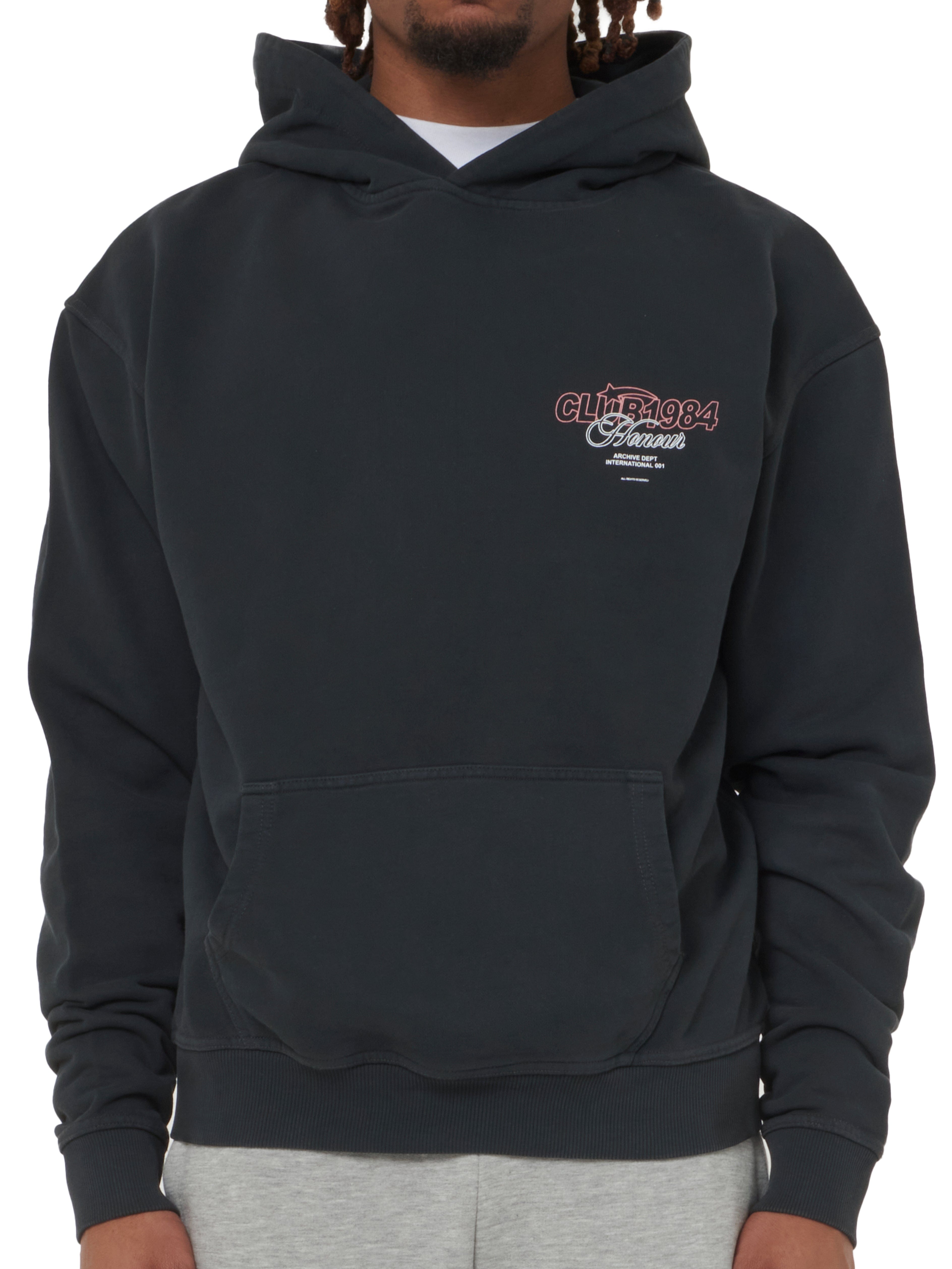 CLUB 1984. Honour Hoodie - Washed Black Hoodie