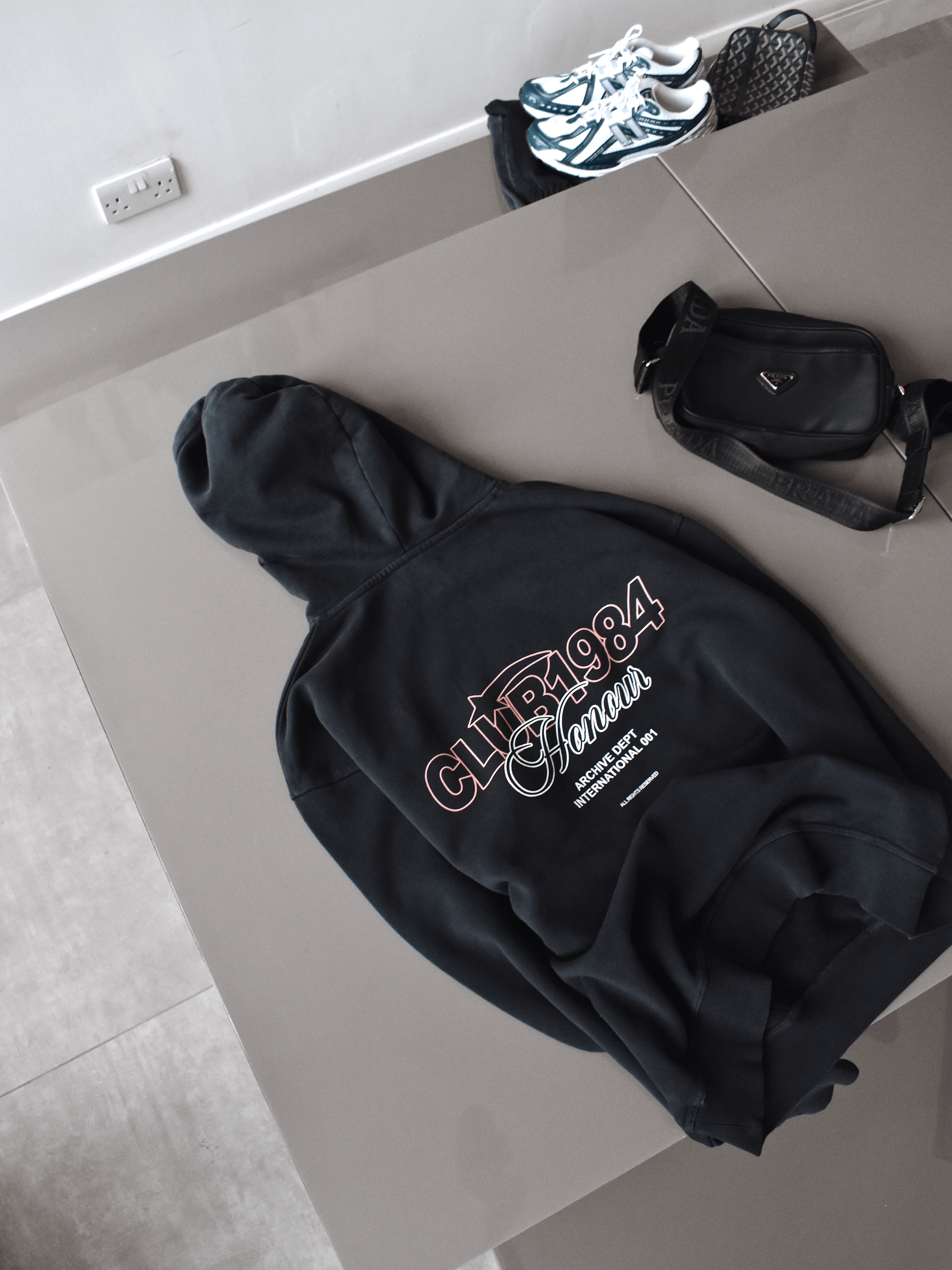 CLUB 1984. Honour Hoodie - Washed Black Hoodie