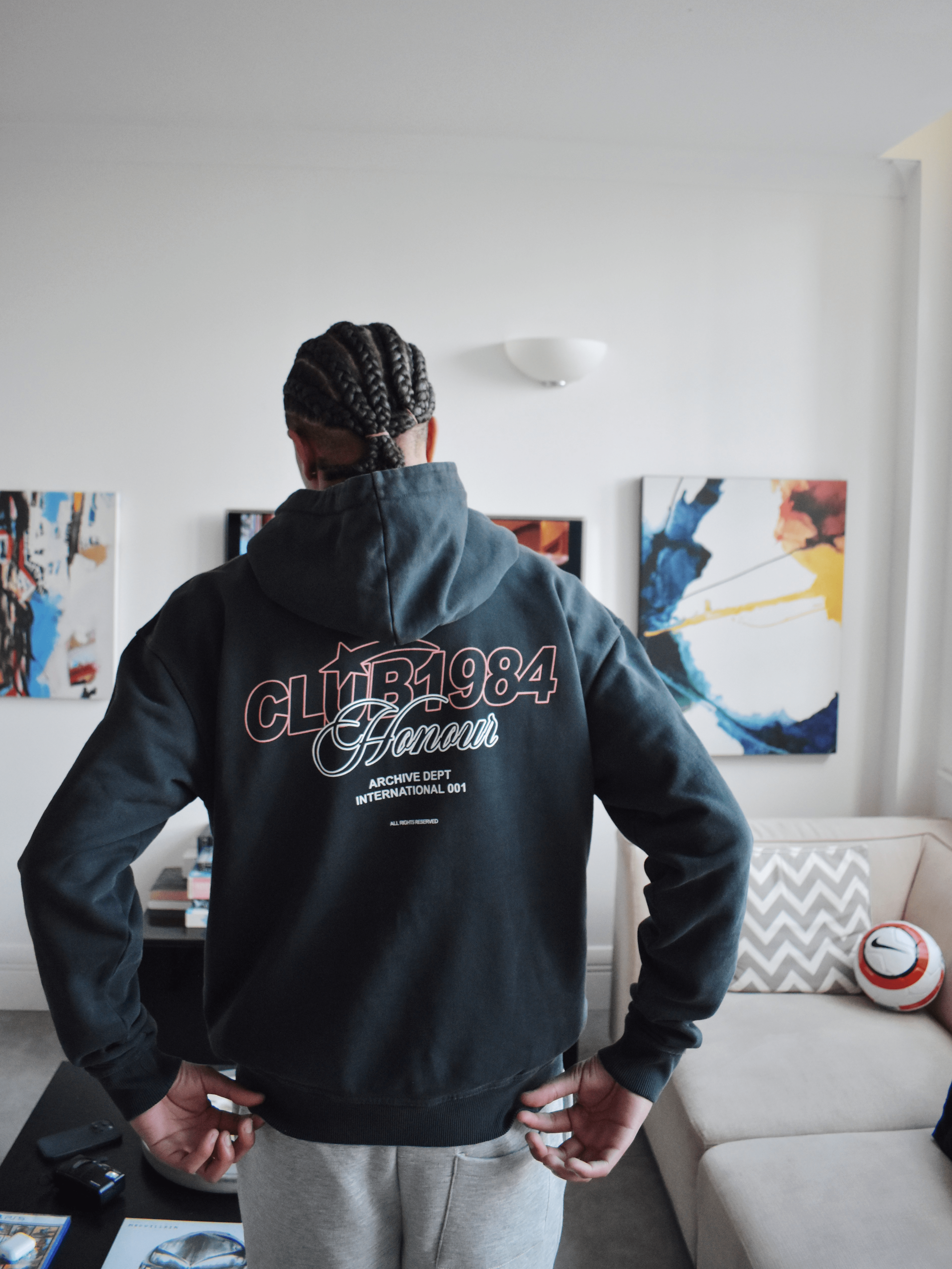 CLUB 1984. Honour Hoodie - Washed Black Hoodie