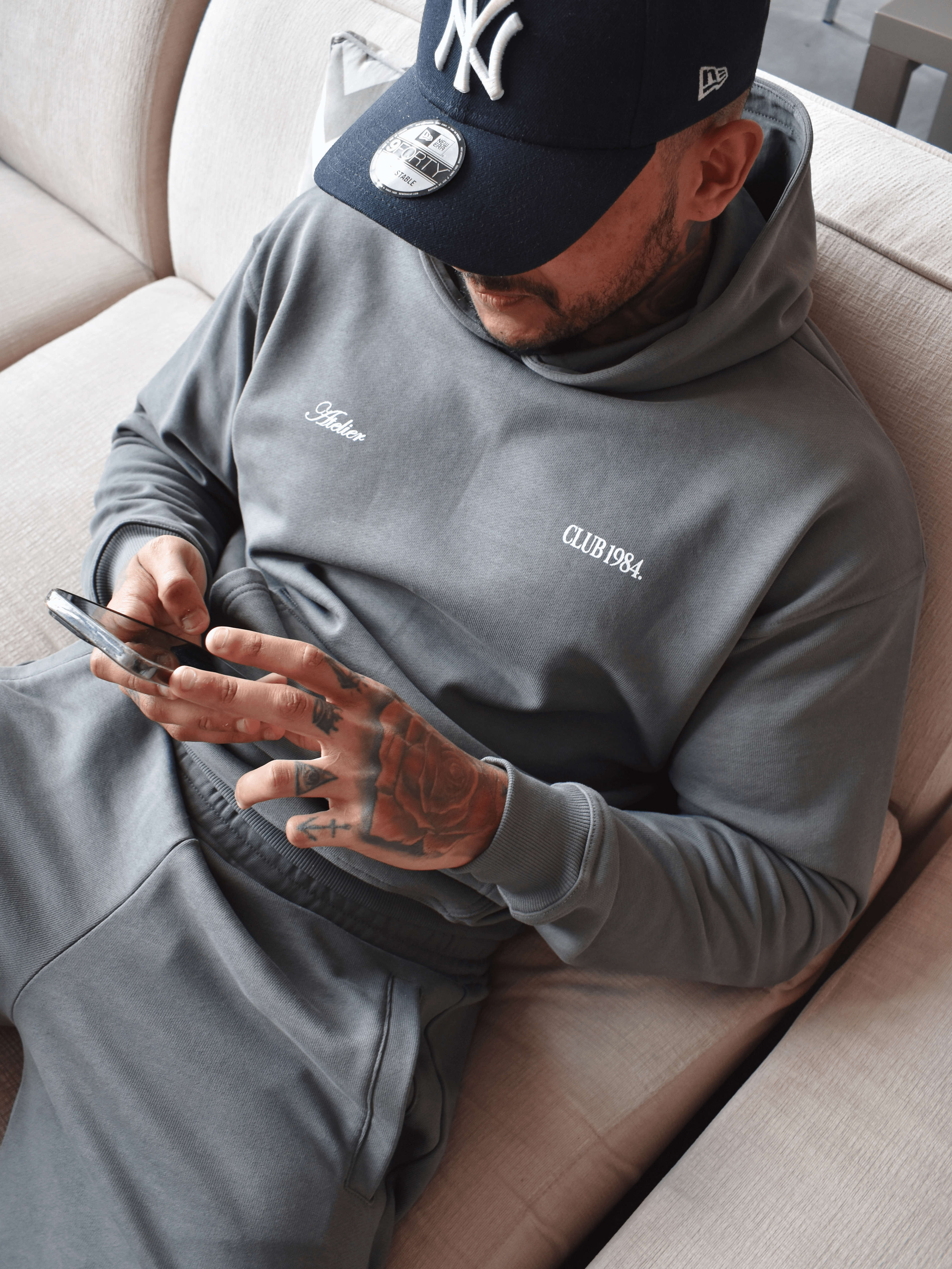 CLUB 1984. KB Script Hoodie - Steel Grey Hoodie