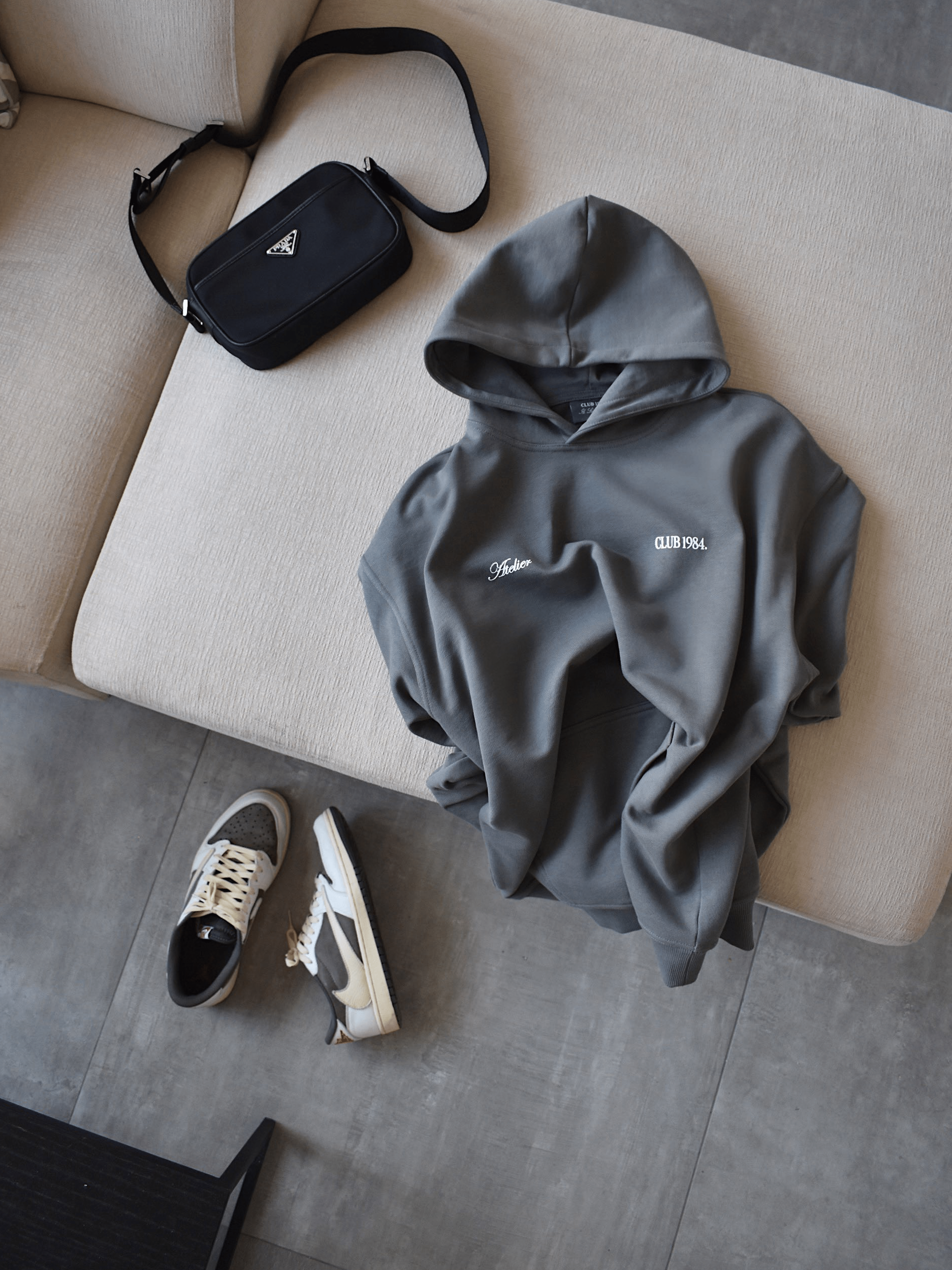 CLUB 1984. KB Script Hoodie - Steel Grey Hoodie