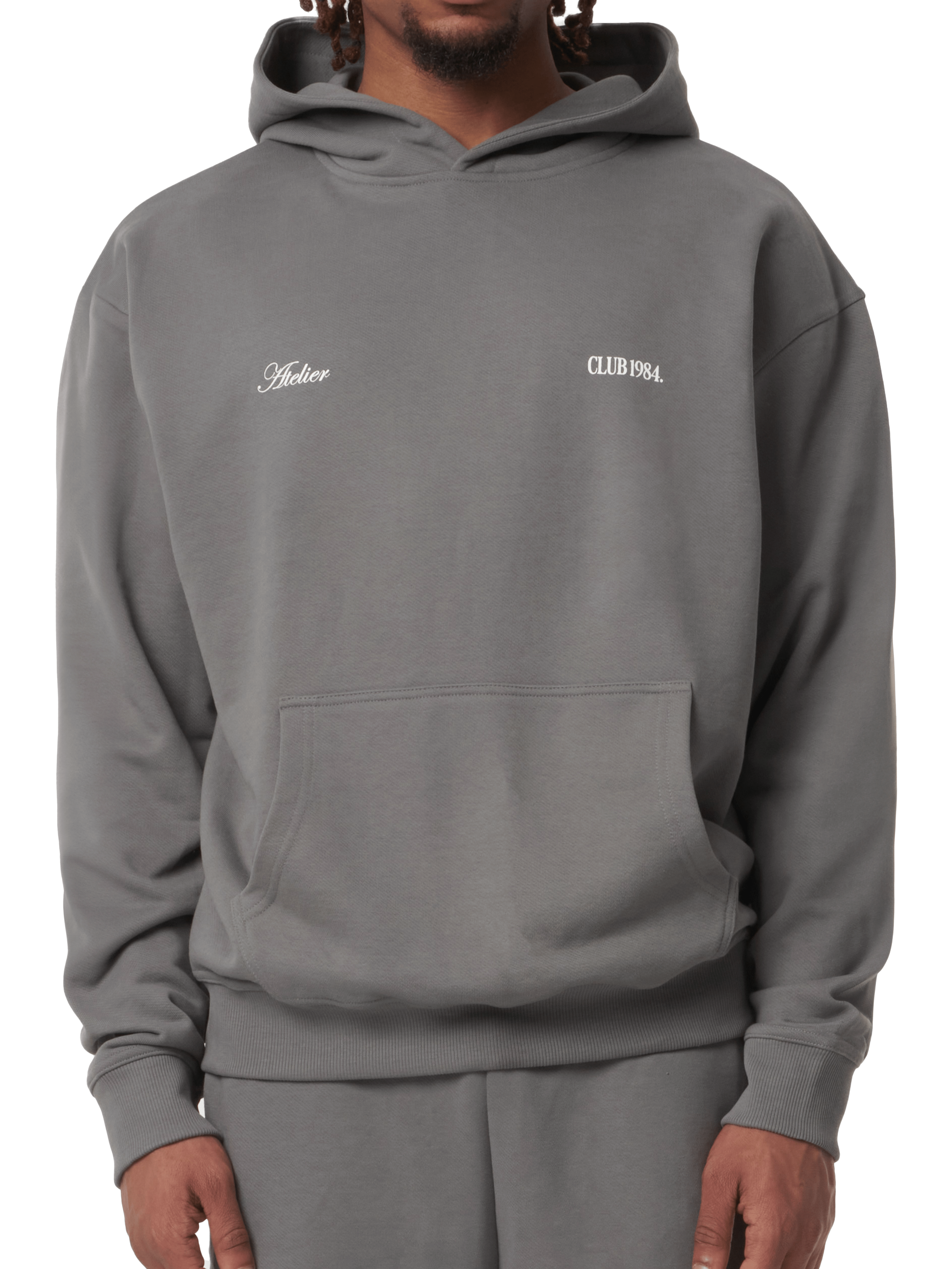 CLUB 1984. KB Script Hoodie - Steel Grey Hoodie
