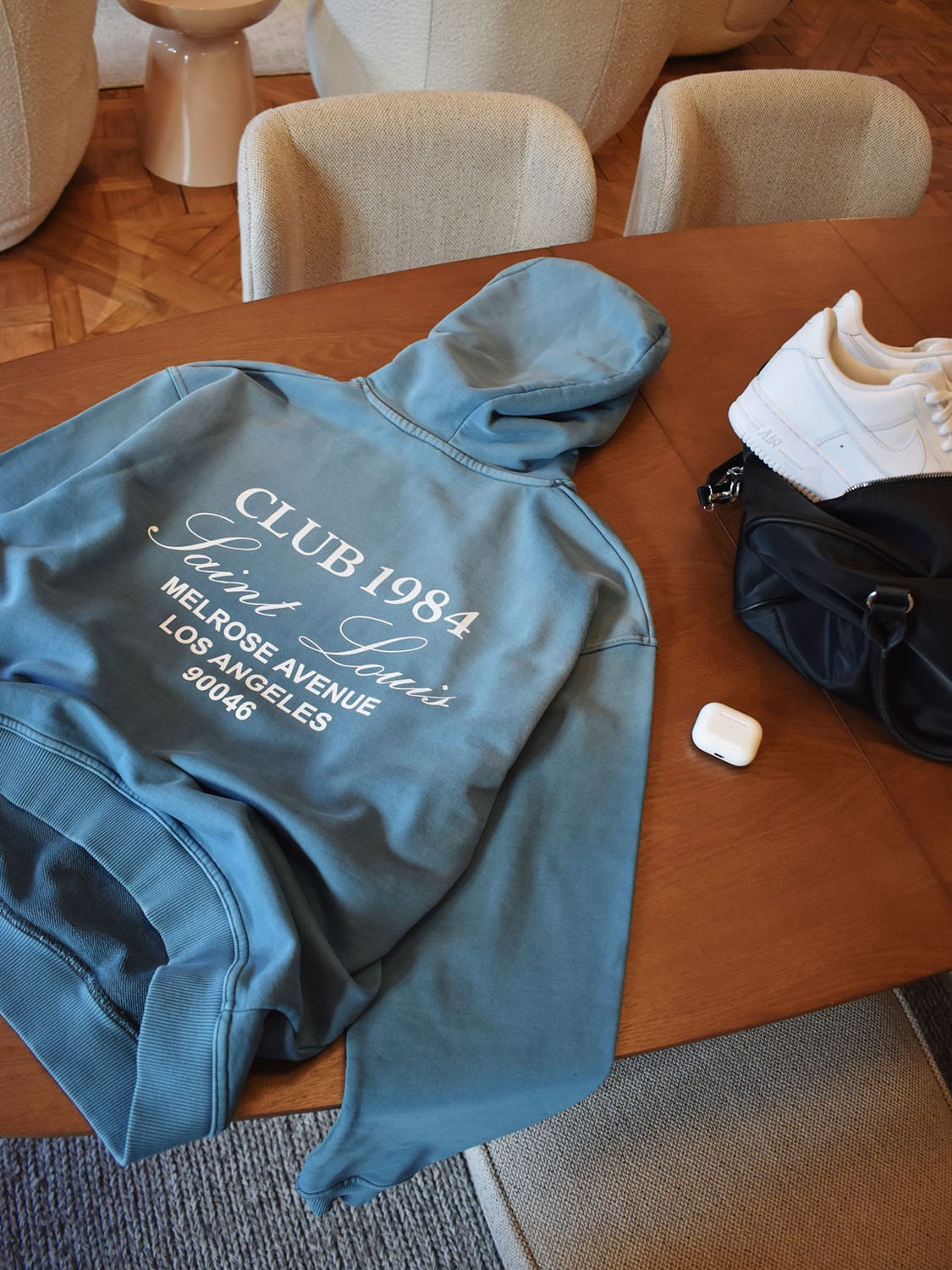 CLUB 1984. Melrose 1984 Hoodie - Washed Blue Hoodie