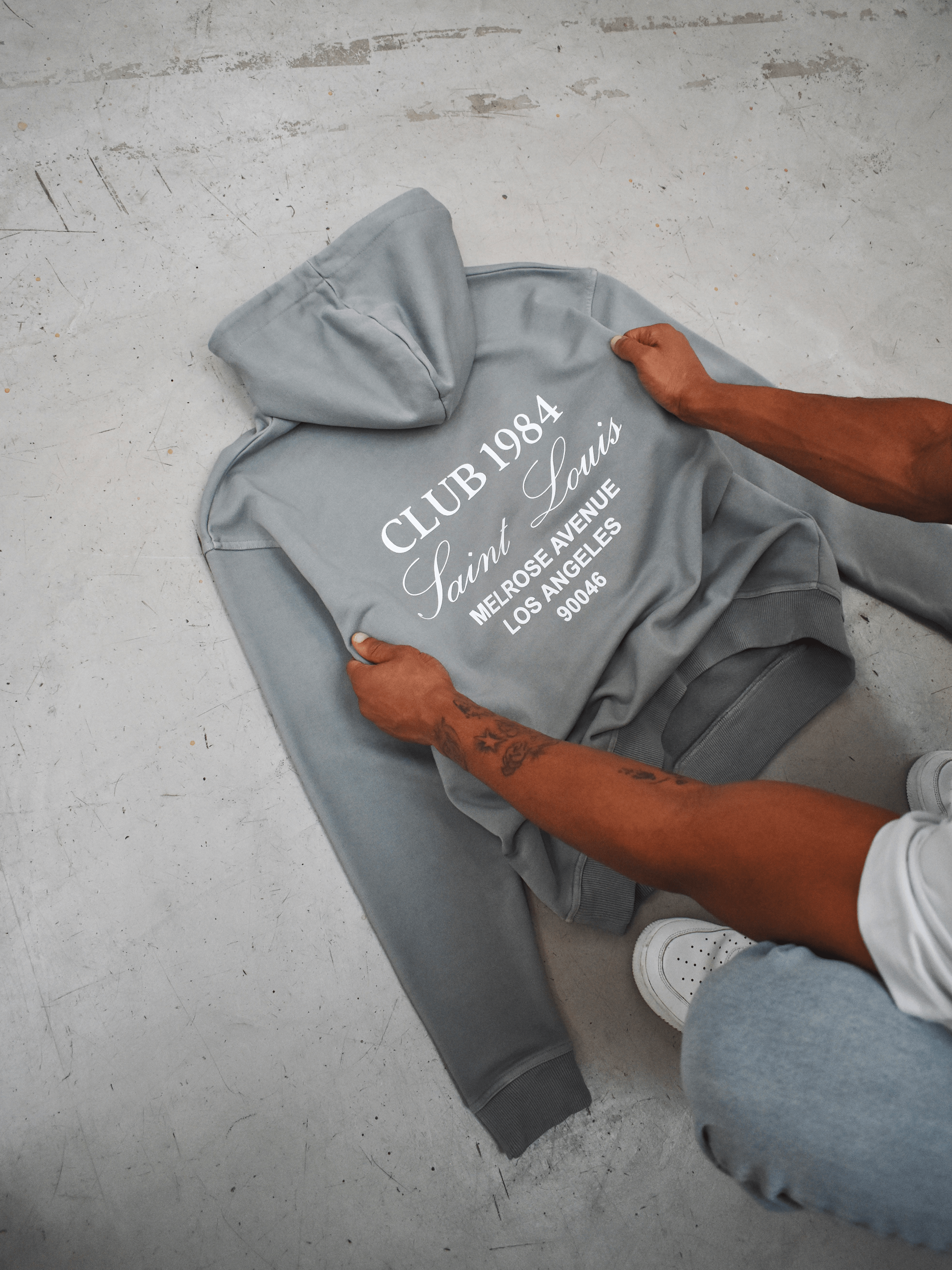 CLUB 1984. Melrose 1984 Hoodie - Washed Light Grey Hoodie