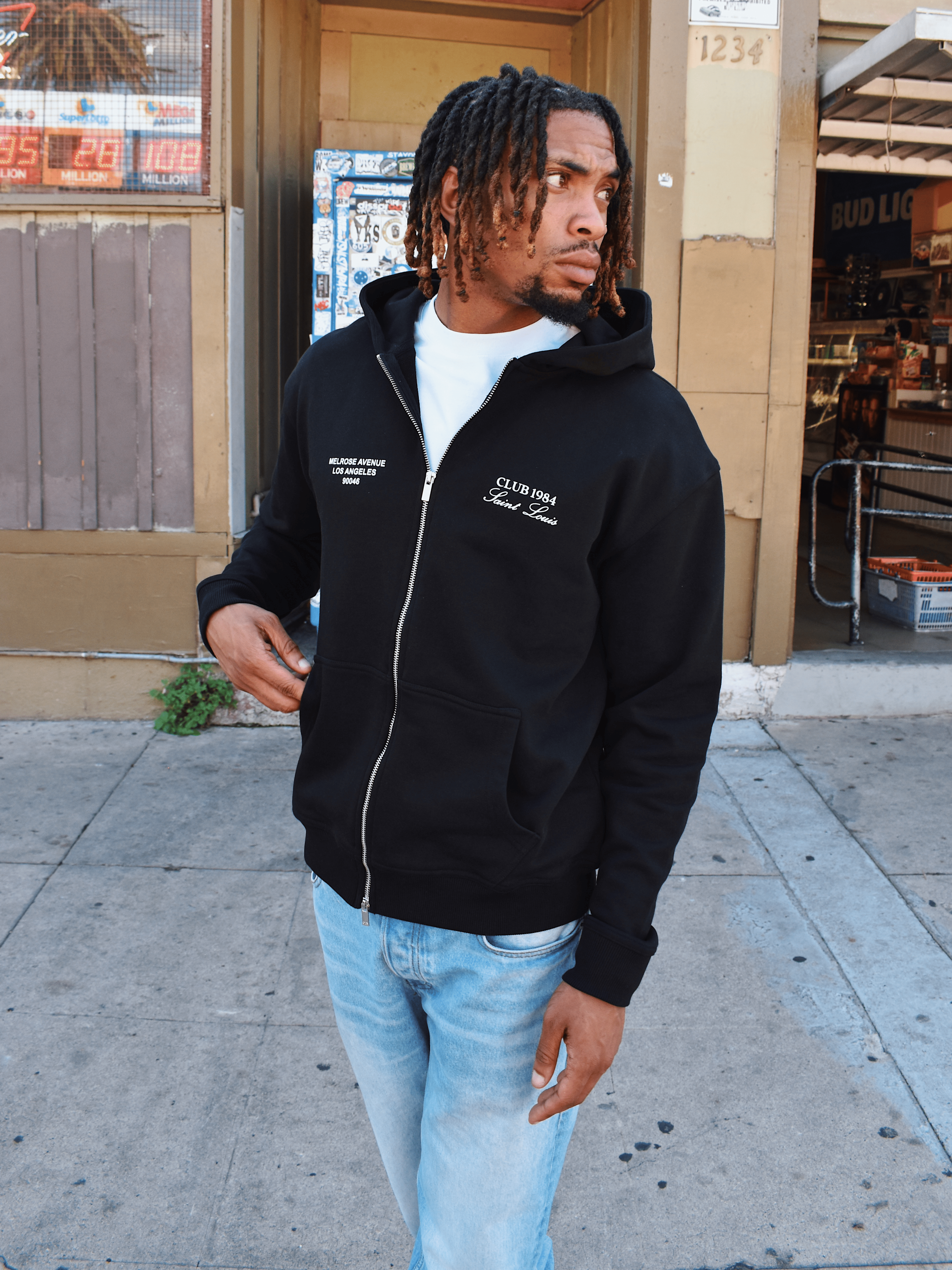 CLUB 1984. Melrose 1984 Zip Hoodie - Black Hoodie