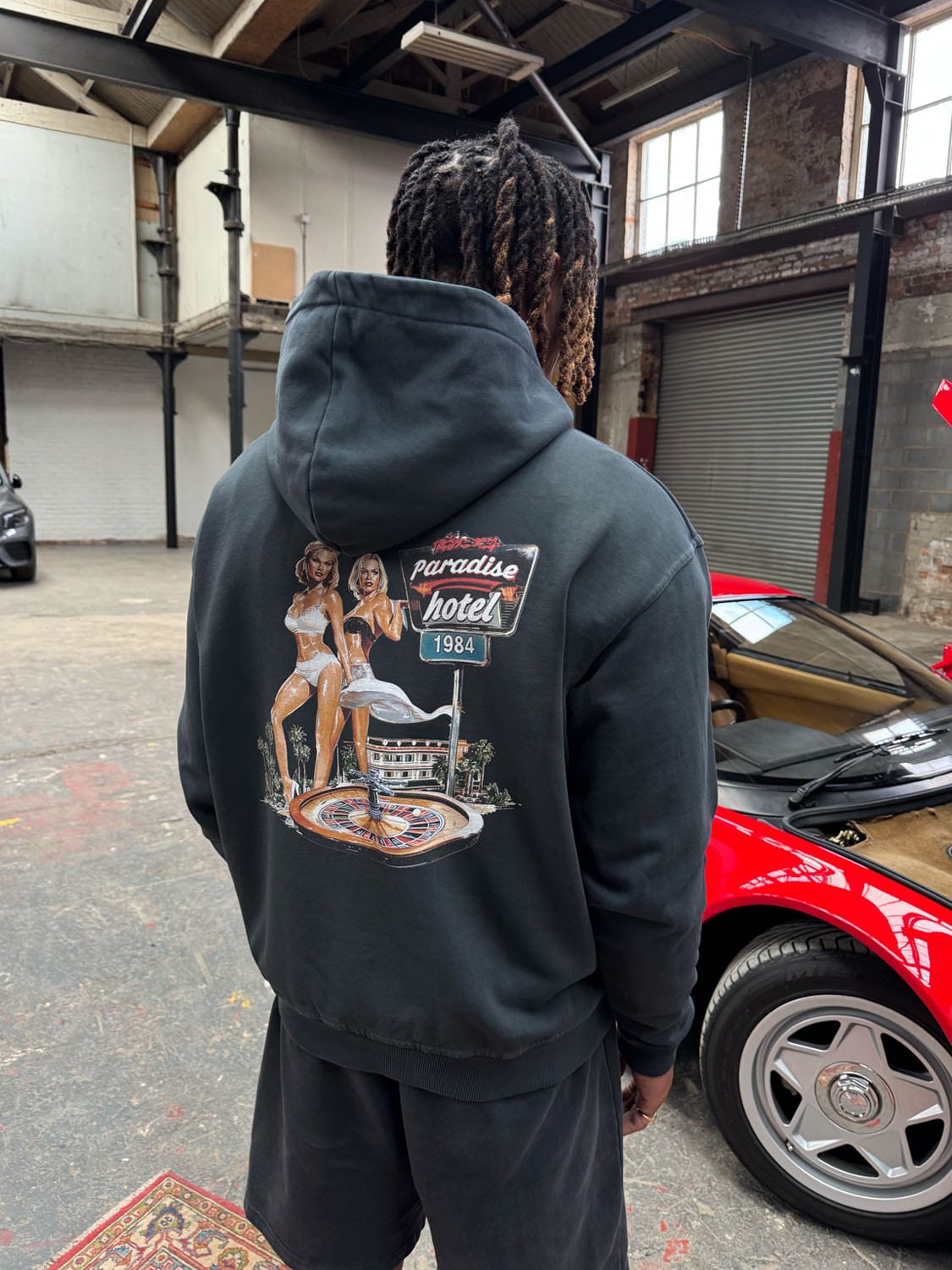 CLUB 1984. Paradise Hotel Hoodie - Washed Black Hoodie