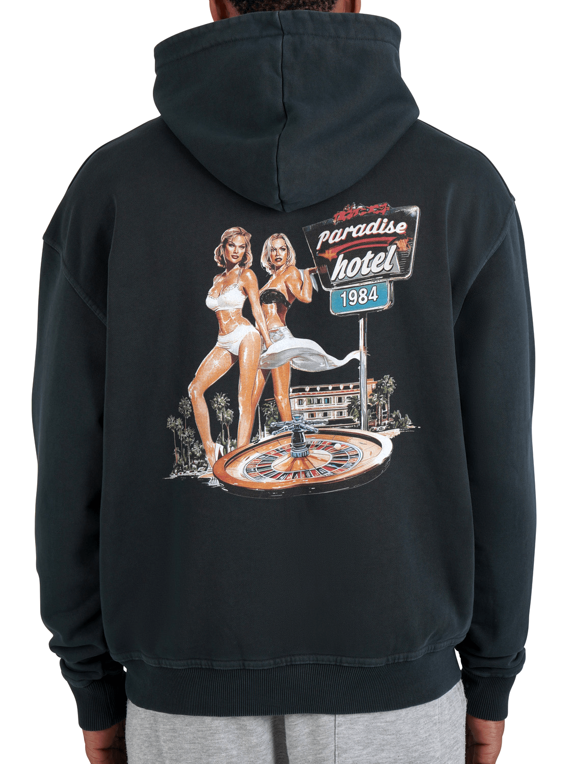 CLUB 1984. Paradise Hotel Hoodie - Washed Black Hoodie