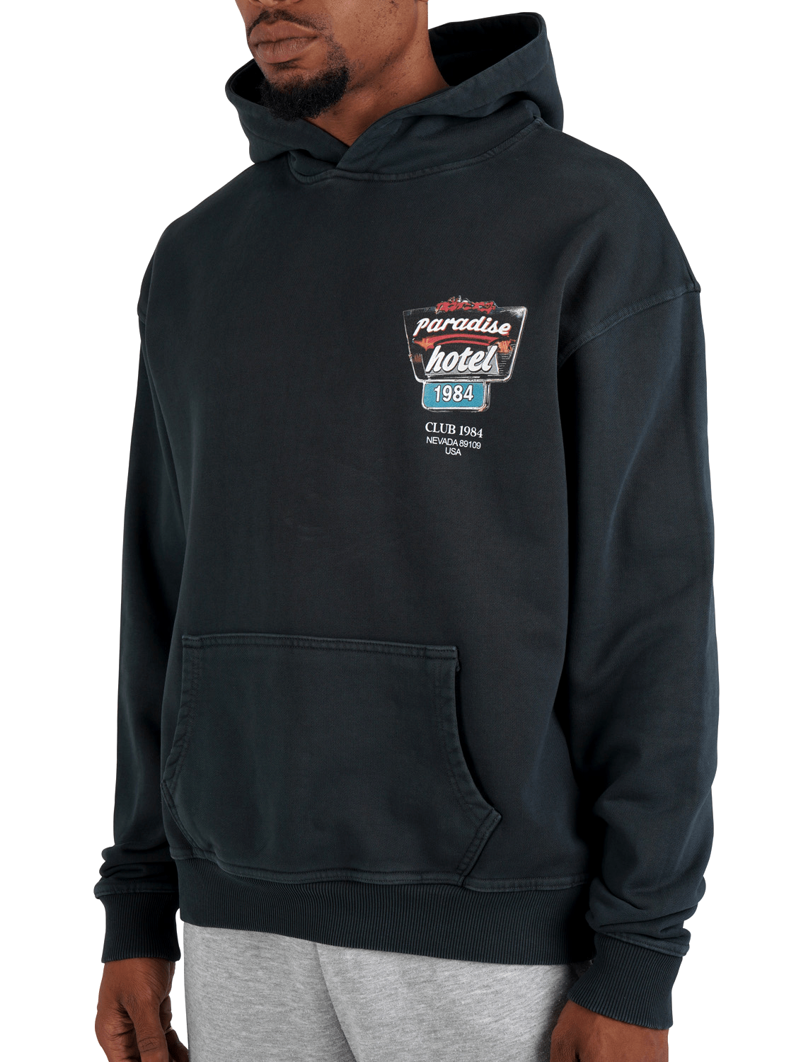 CLUB 1984. Paradise Hotel Hoodie - Washed Black Hoodie