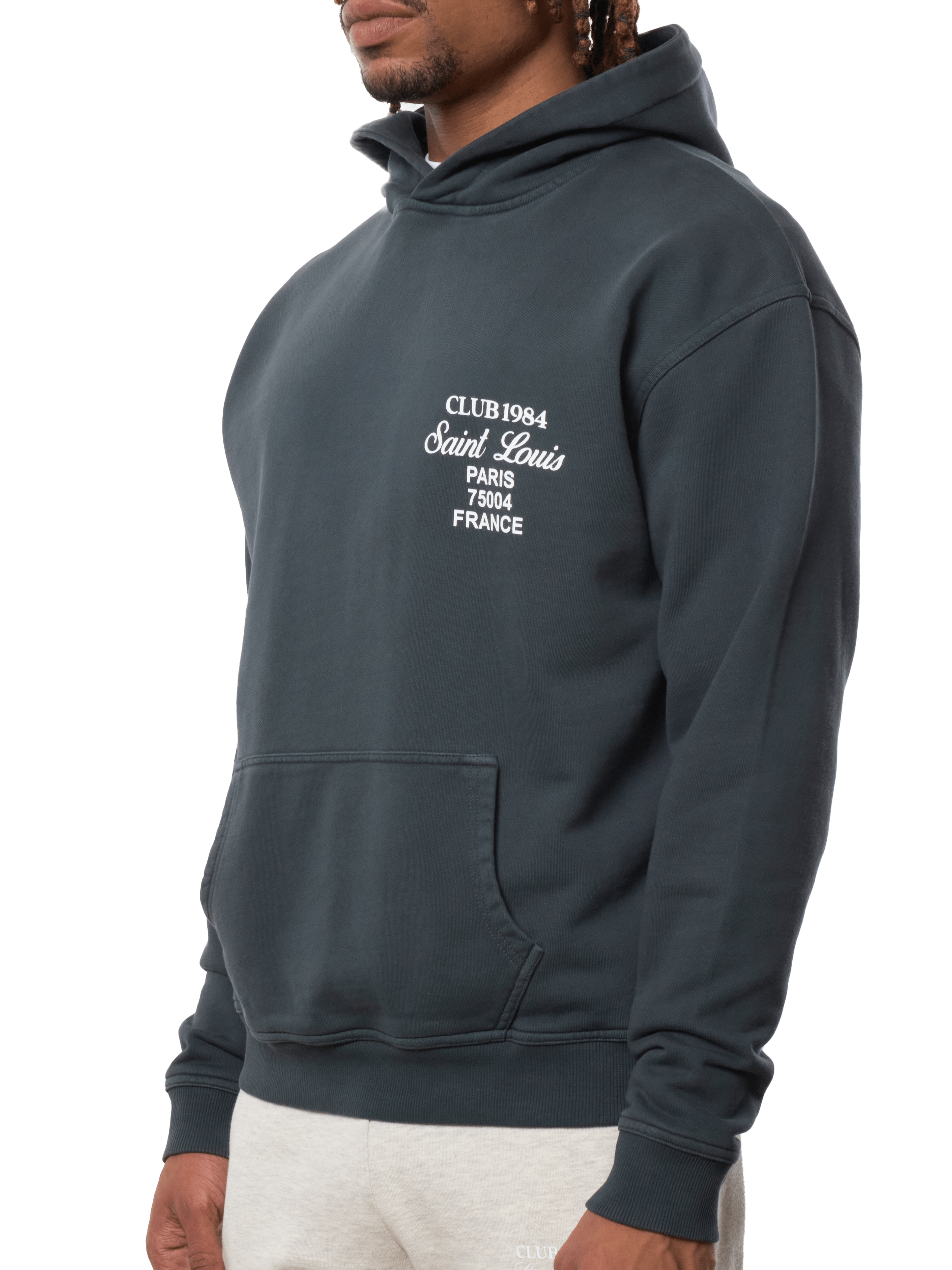 CLUB 1984. Patron Script Hoodie - Washed Grey Hoodie