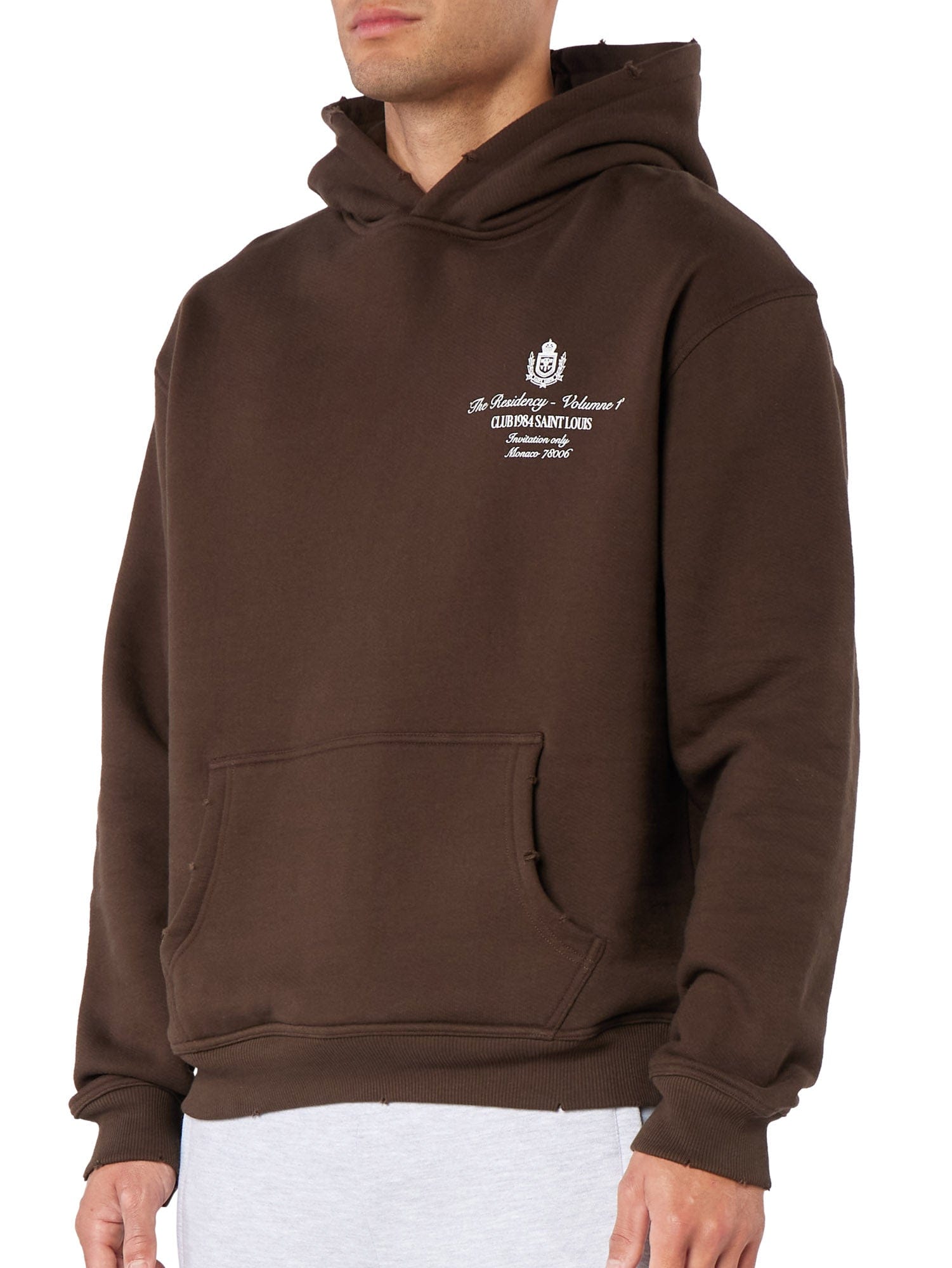 CLUB 1984. Residency Distressed Hoodie - Coffee Hoodie