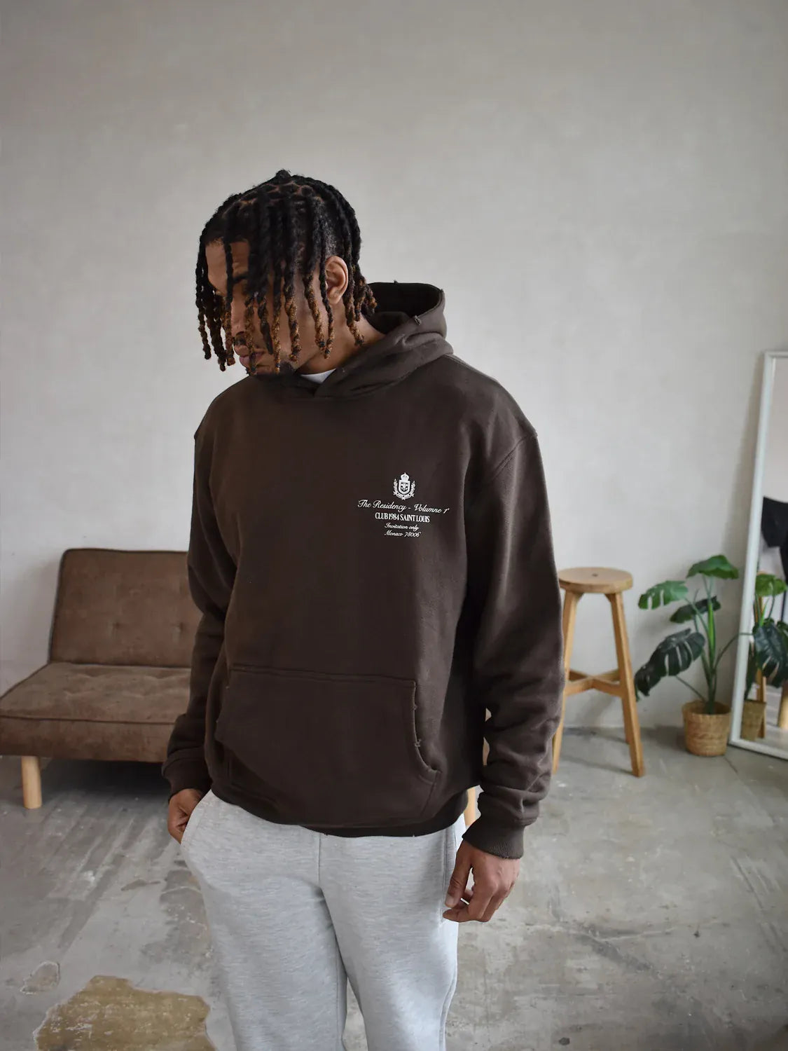 CLUB 1984. Residency Distressed Hoodie - Coffee Hoodie