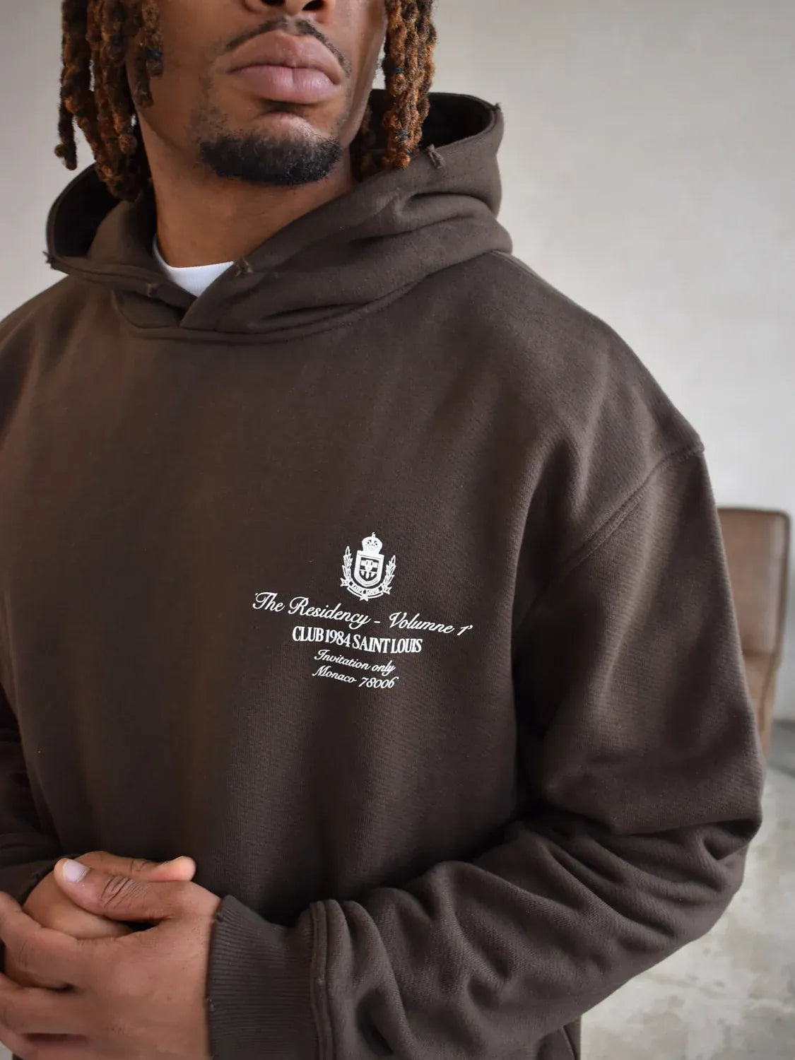 CLUB 1984. Residency Distressed Hoodie - Coffee Hoodie