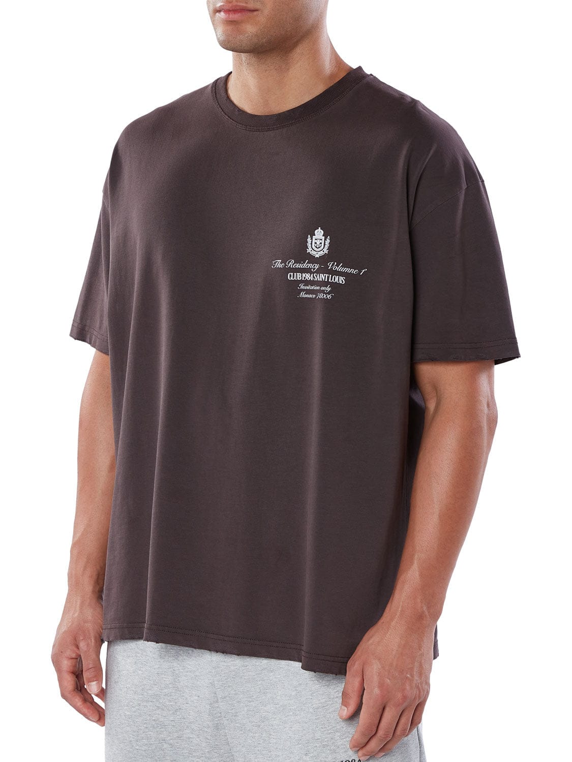 CLUB 1984. Residency Distressed T-Shirt - Coffee T-Shirt