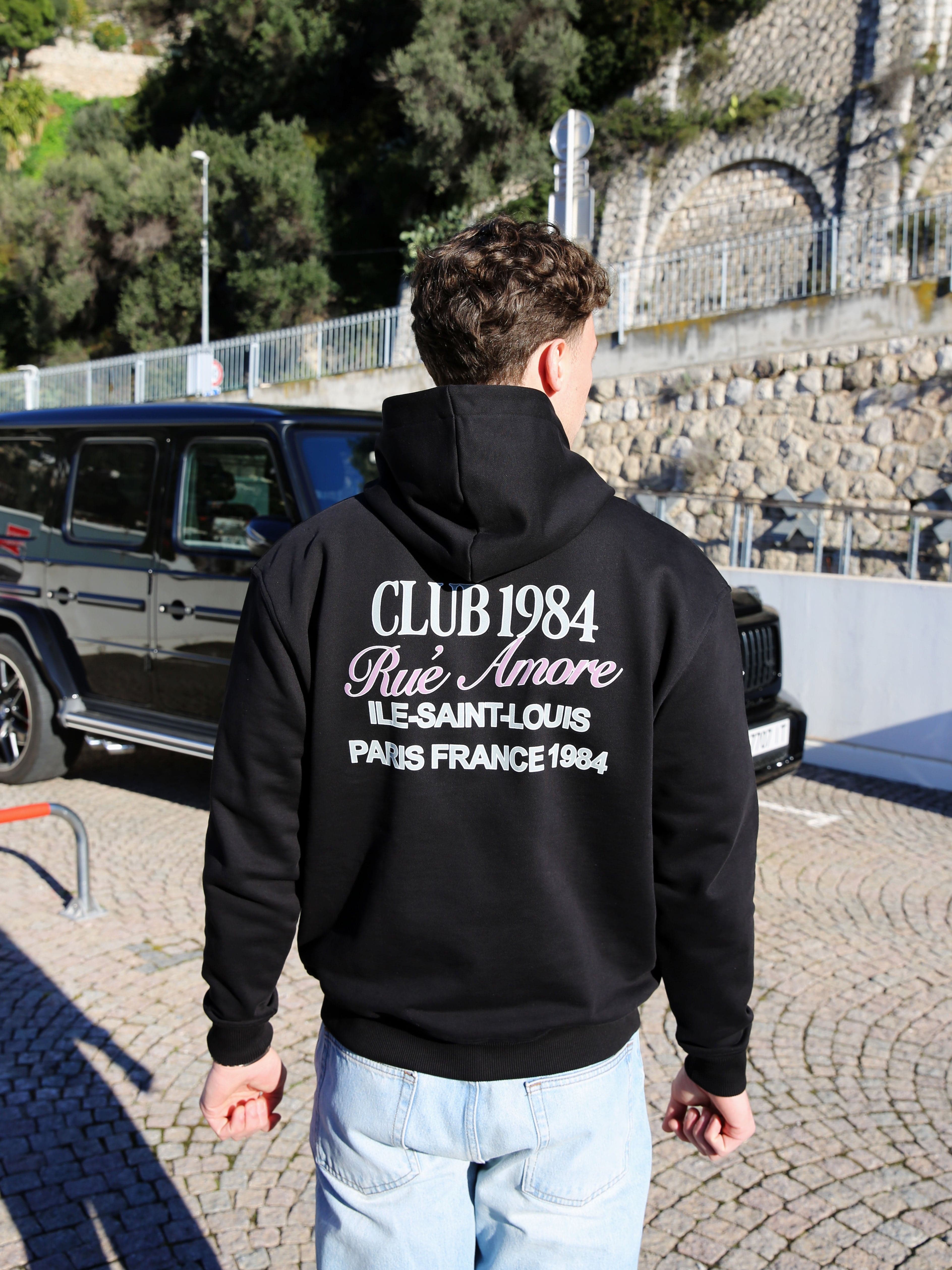 CLUB 1984. Rue Amore Script Hoodie - Black Hoodie
