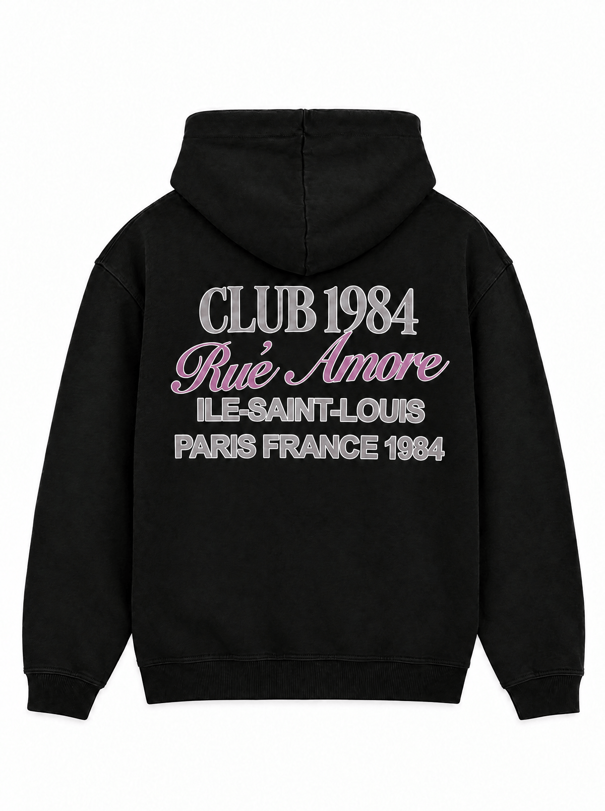 CLUB 1984. Rue Amore Script Hoodie - Black Hoodie