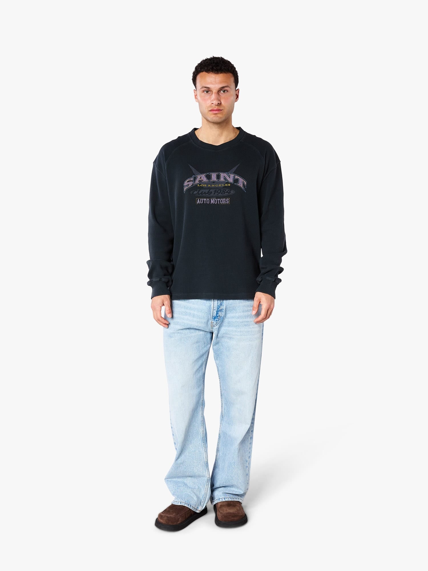 CLUB 1984. Saint Motors Waffle LS T-shirt - Washed Black T-Shirt