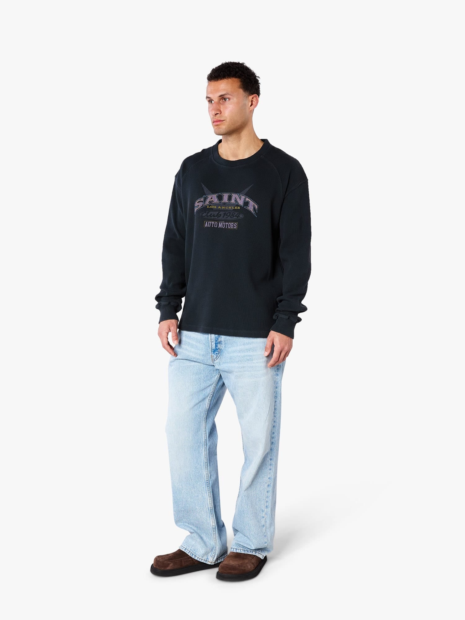 CLUB 1984. Saint Motors Waffle LS T-shirt - Washed Black T-Shirt