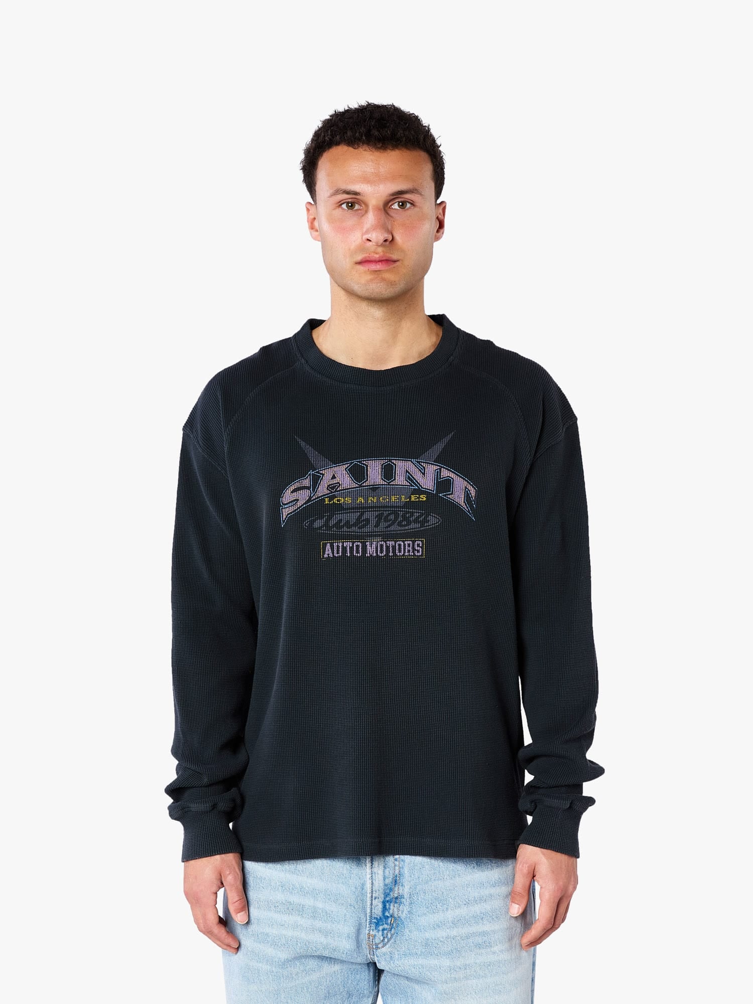 CLUB 1984. Saint Motors Waffle LS T-shirt - Washed Black T-Shirt