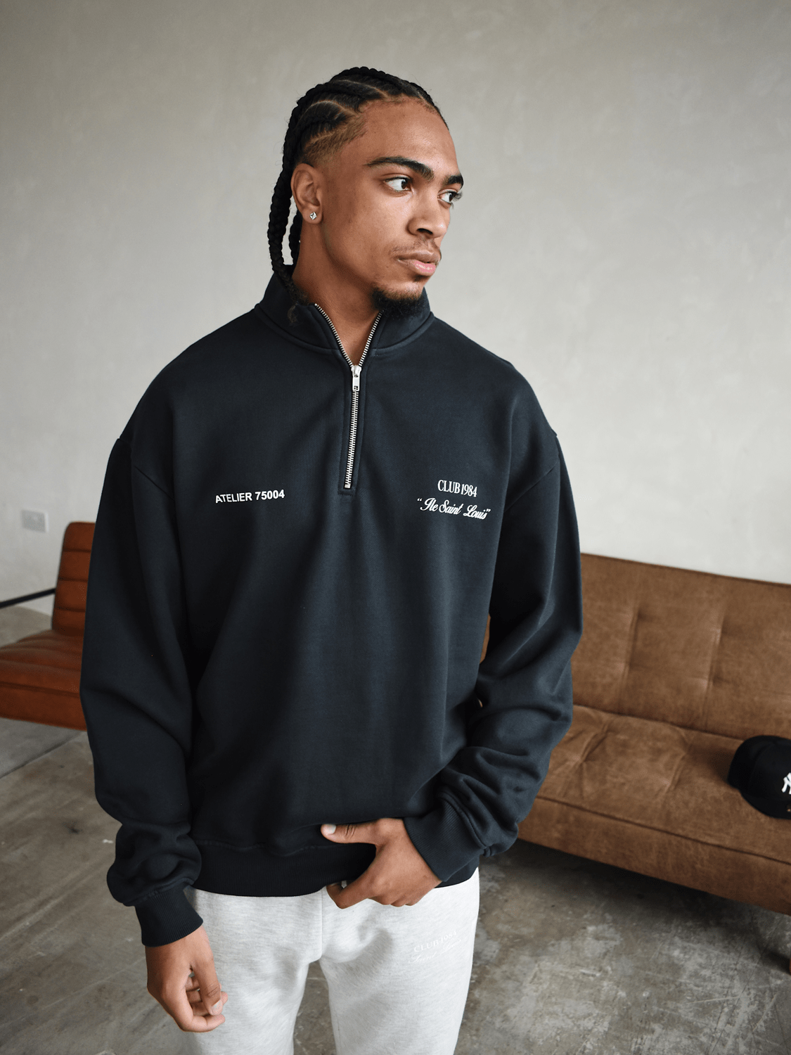 CLUB 1984. Signature 1/4 Zip - Washed Black 1/4 zip