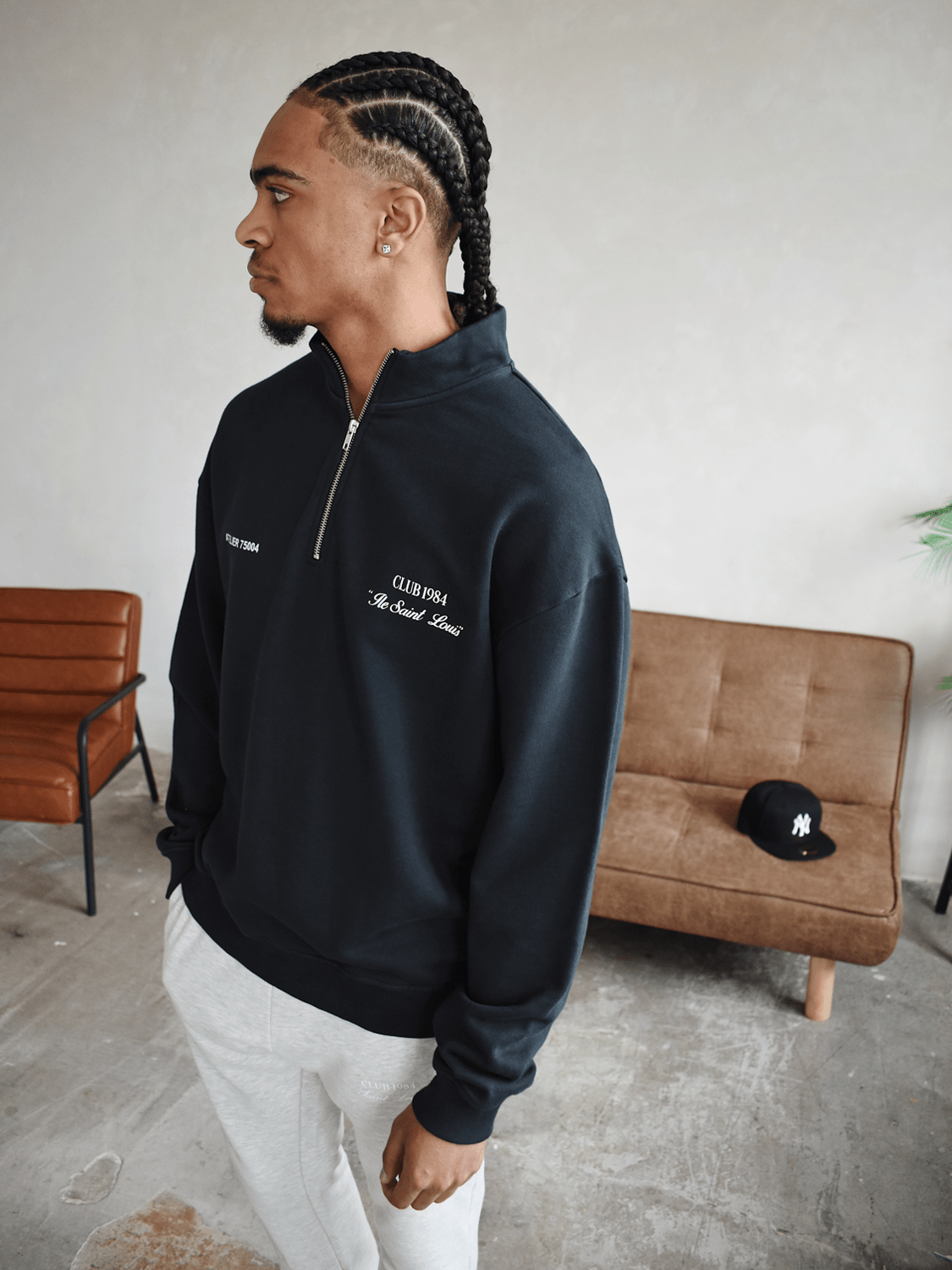 CLUB 1984. Signature 1/4 Zip - Washed Black 1/4 zip